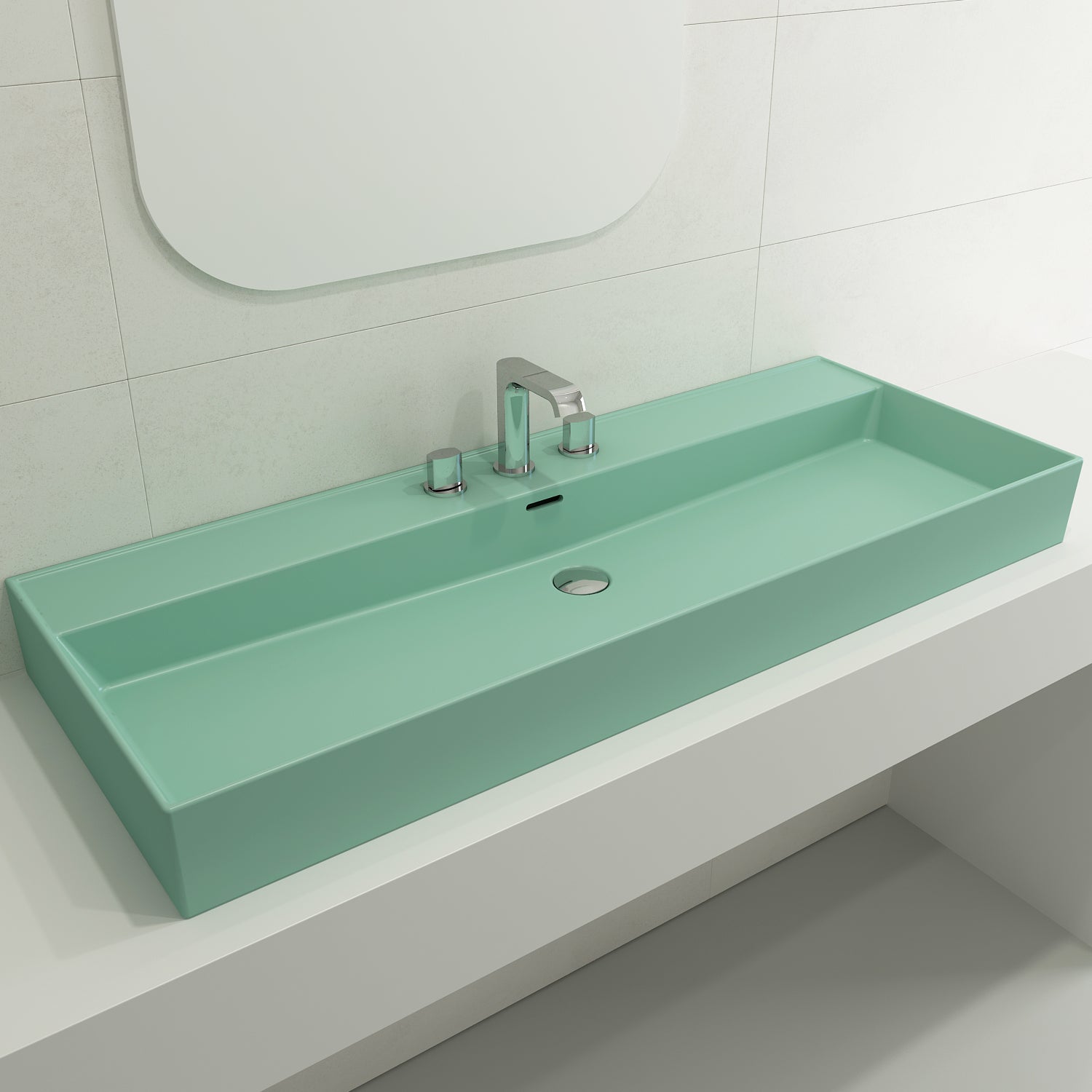 Alternate Image for BOCCHI Milano 48" Rectangle Wallmount Fireclay Bathroom Sink, Matte Mint Green, 3 Faucet Hole, 1394-033-0127