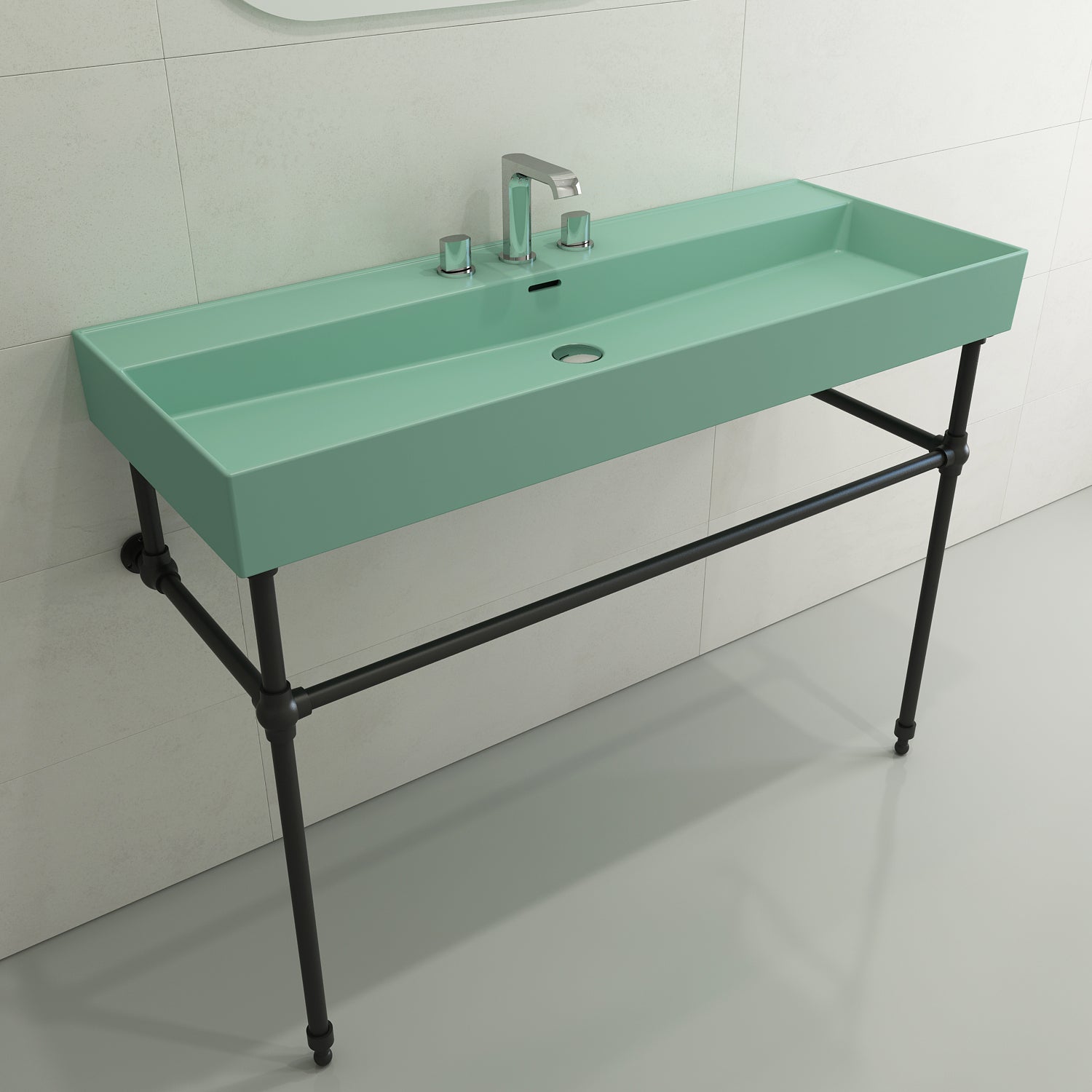 Alternate Image for BOCCHI Milano 48" Rectangle Wallmount Fireclay Bathroom Sink, Matte Mint Green, 3 Faucet Hole, 1394-033-0127