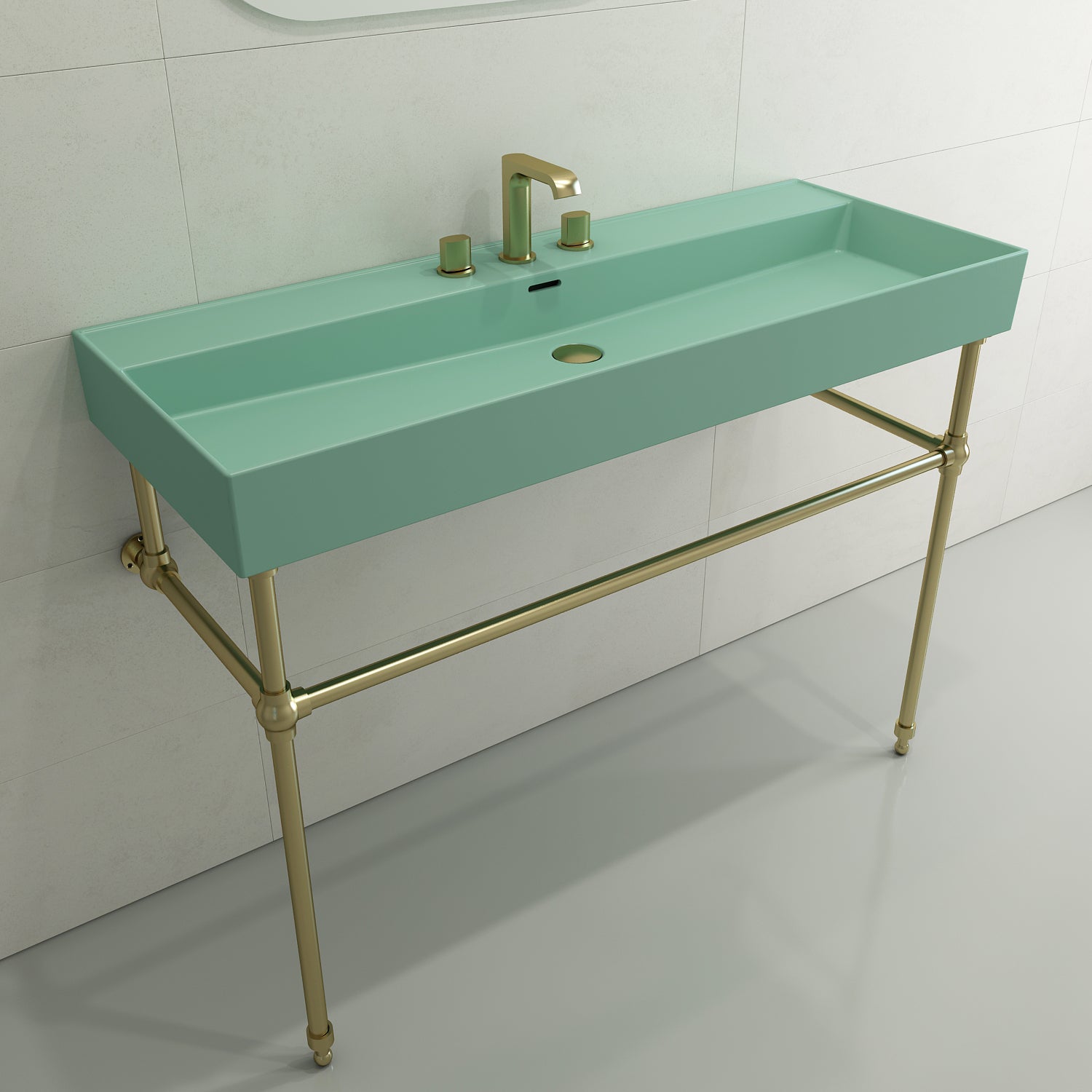 Alternate Image for BOCCHI Milano 48" Rectangle Wallmount Fireclay Bathroom Sink, Matte Mint Green, 3 Faucet Hole, 1394-033-0127