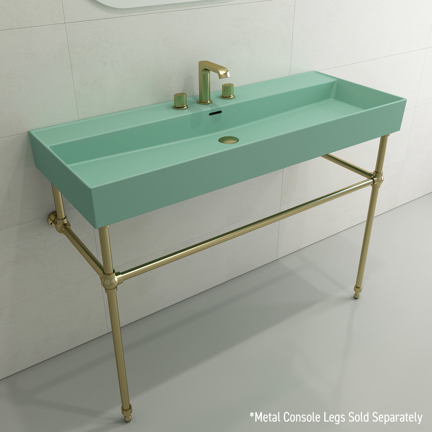 Alternate Image for BOCCHI Milano 48" Rectangle Wallmount Fireclay Bathroom Sink, Matte Mint Green, 3 Faucet Hole, 1394-033-0127