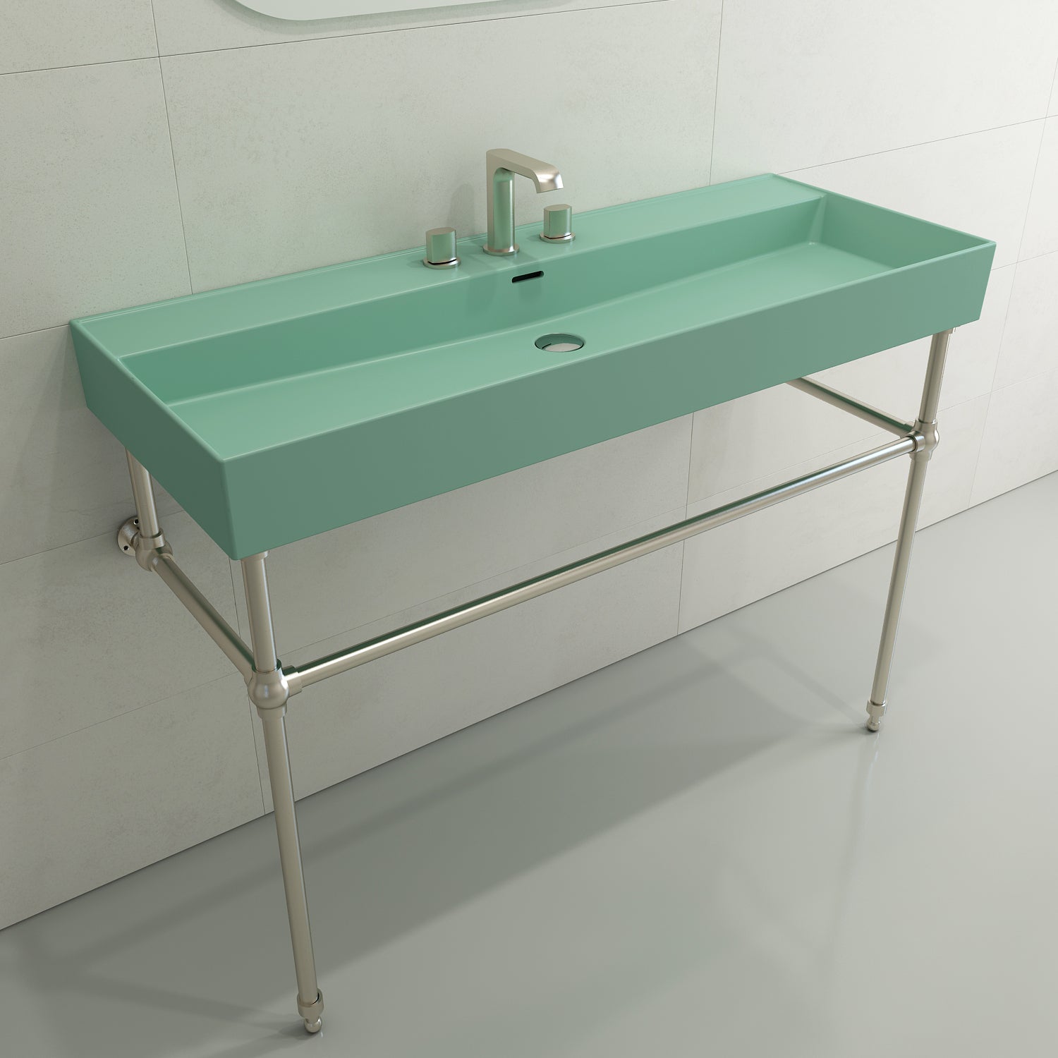Alternate Image for BOCCHI Milano 48" Rectangle Wallmount Fireclay Bathroom Sink, Matte Mint Green, 3 Faucet Hole, 1394-033-0127