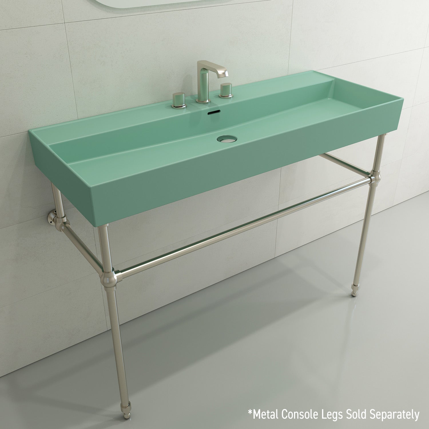 Alternate Image for BOCCHI Milano 48" Rectangle Wallmount Fireclay Bathroom Sink, Matte Mint Green, 3 Faucet Hole, 1394-033-0127