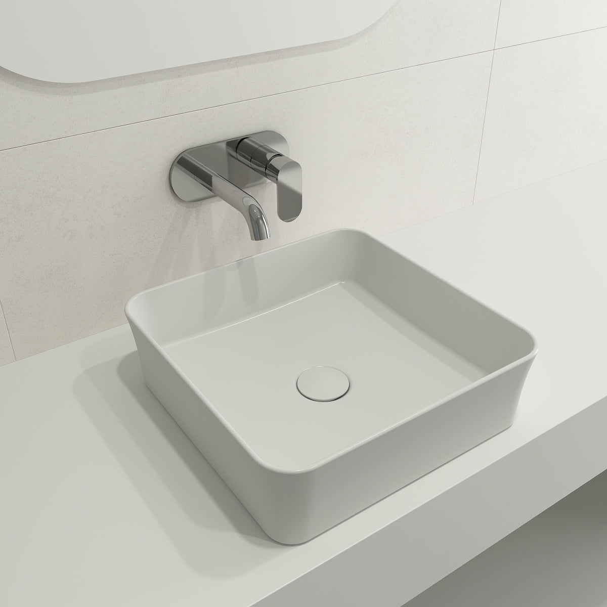 BOCCHI Sottile 15" Square Vessel Fireclay Bathroom Sink, Matte White, 1477-002-0125