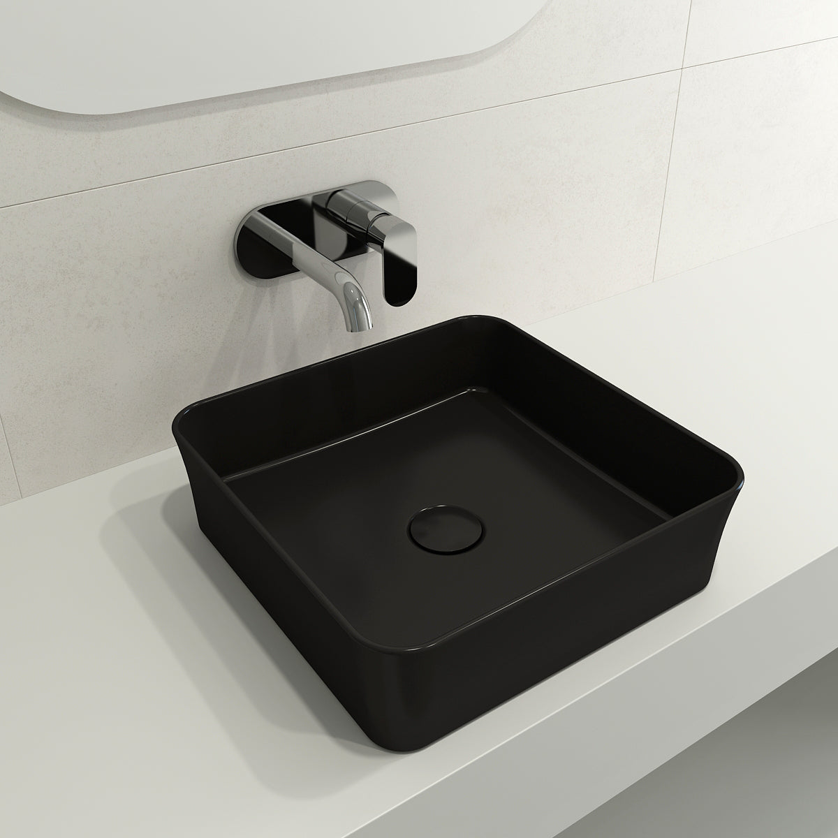 BOCCHI Sottile 15" Square Vessel Fireclay Bathroom Sink, Matte Black, 1477-004-0125