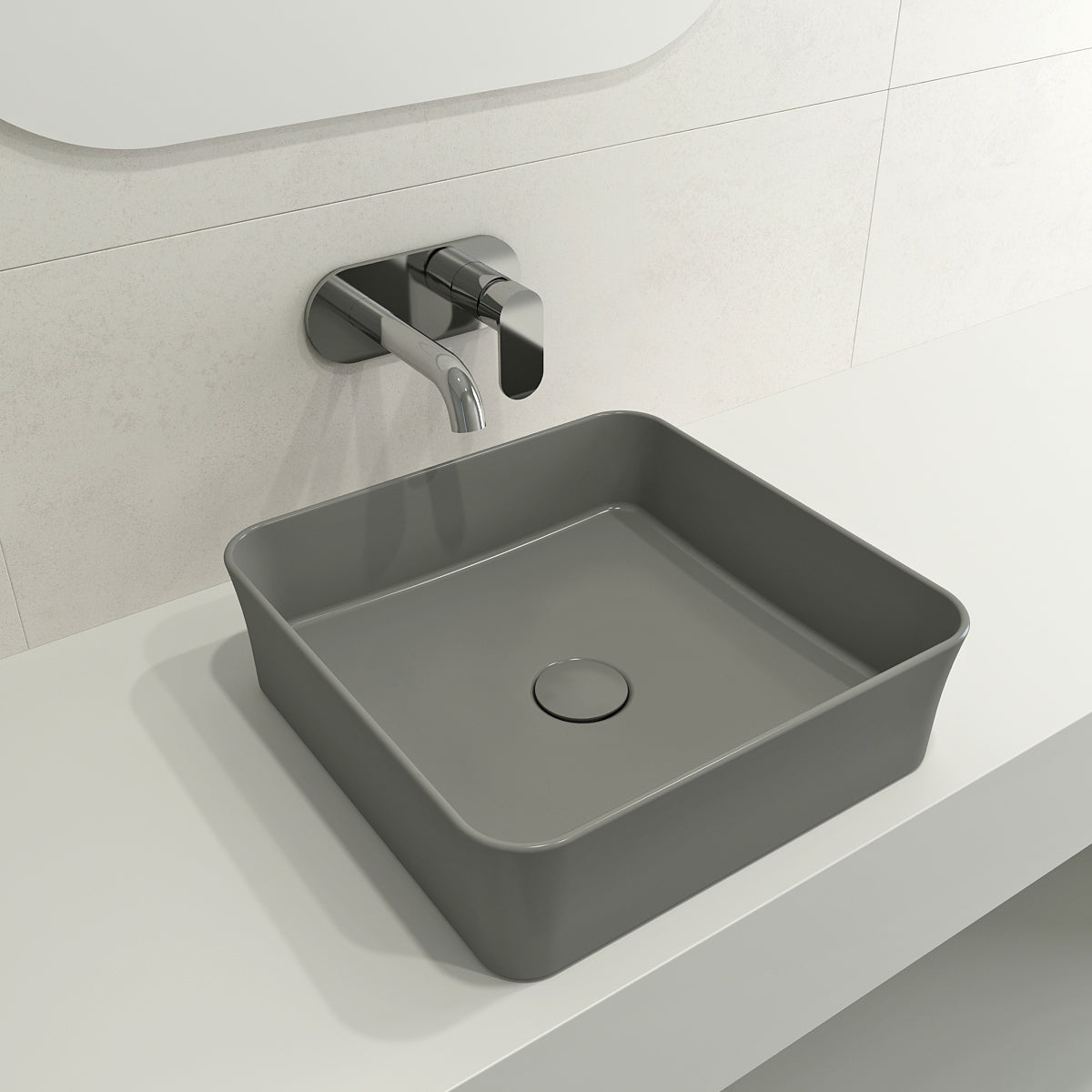 BOCCHI Sottile 15" Square Vessel Fireclay Bathroom Sink, Matte Gray, 1477-006-0125