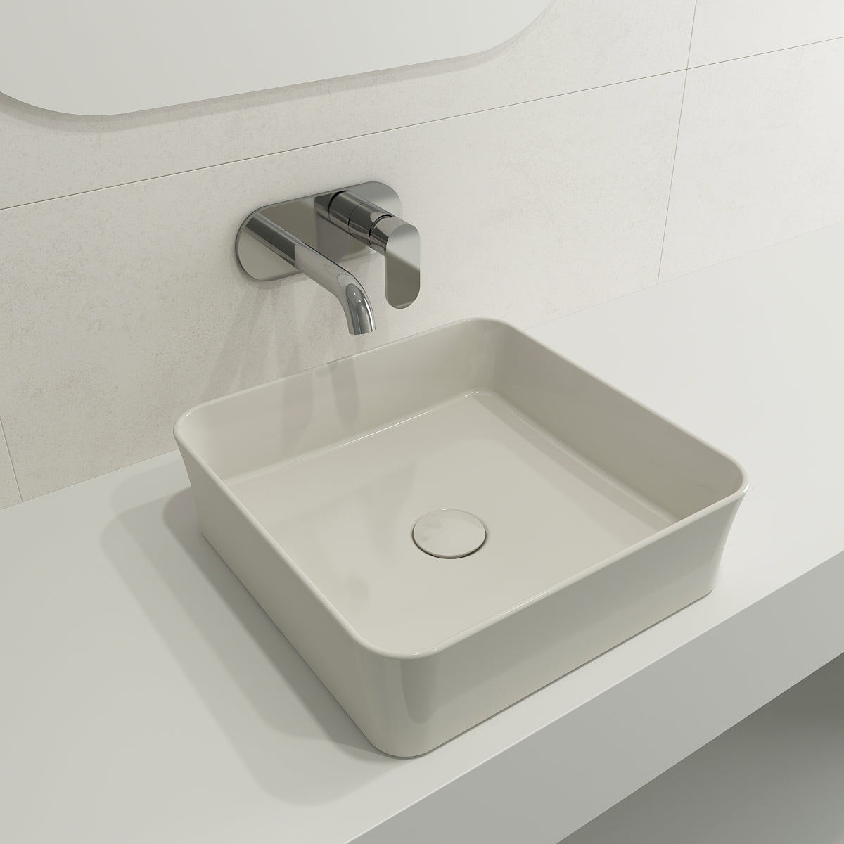 BOCCHI Sottile 15" Square Vessel Fireclay Bathroom Sink, Biscuit, 1477-014-0125