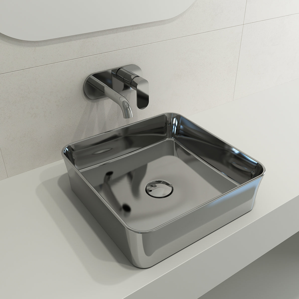 BOCCHI Sottile 15" Square Vessel Fireclay Bathroom Sink, Platinum, 1477-401-0125