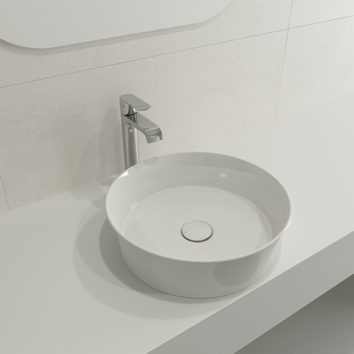 BOCCHI Sottile 15" Round Vessel Fireclay Bathroom Sink, White, 1478-001-0125