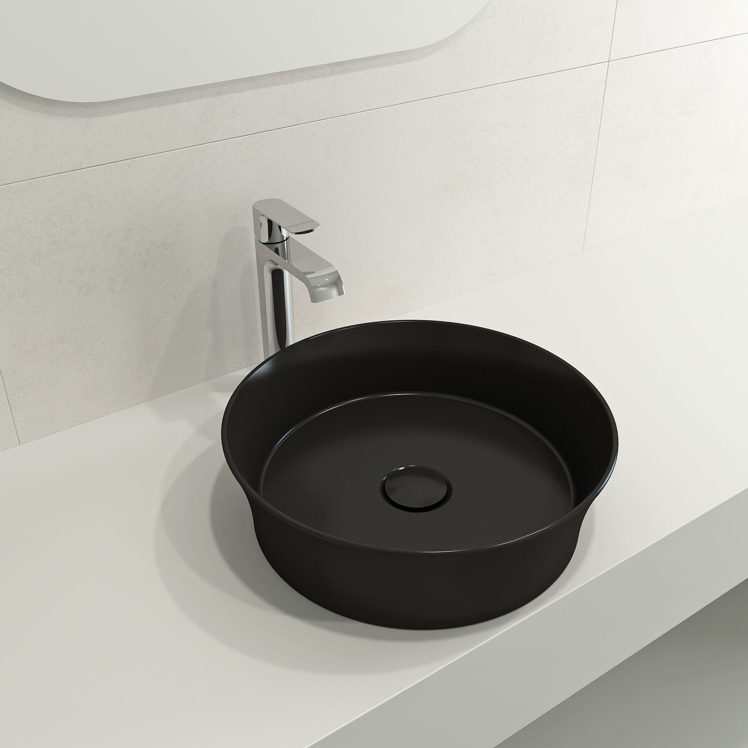 BOCCHI Sottile 15" Round Vessel Fireclay Bathroom Sink, Matte Black, 1478-004-0125