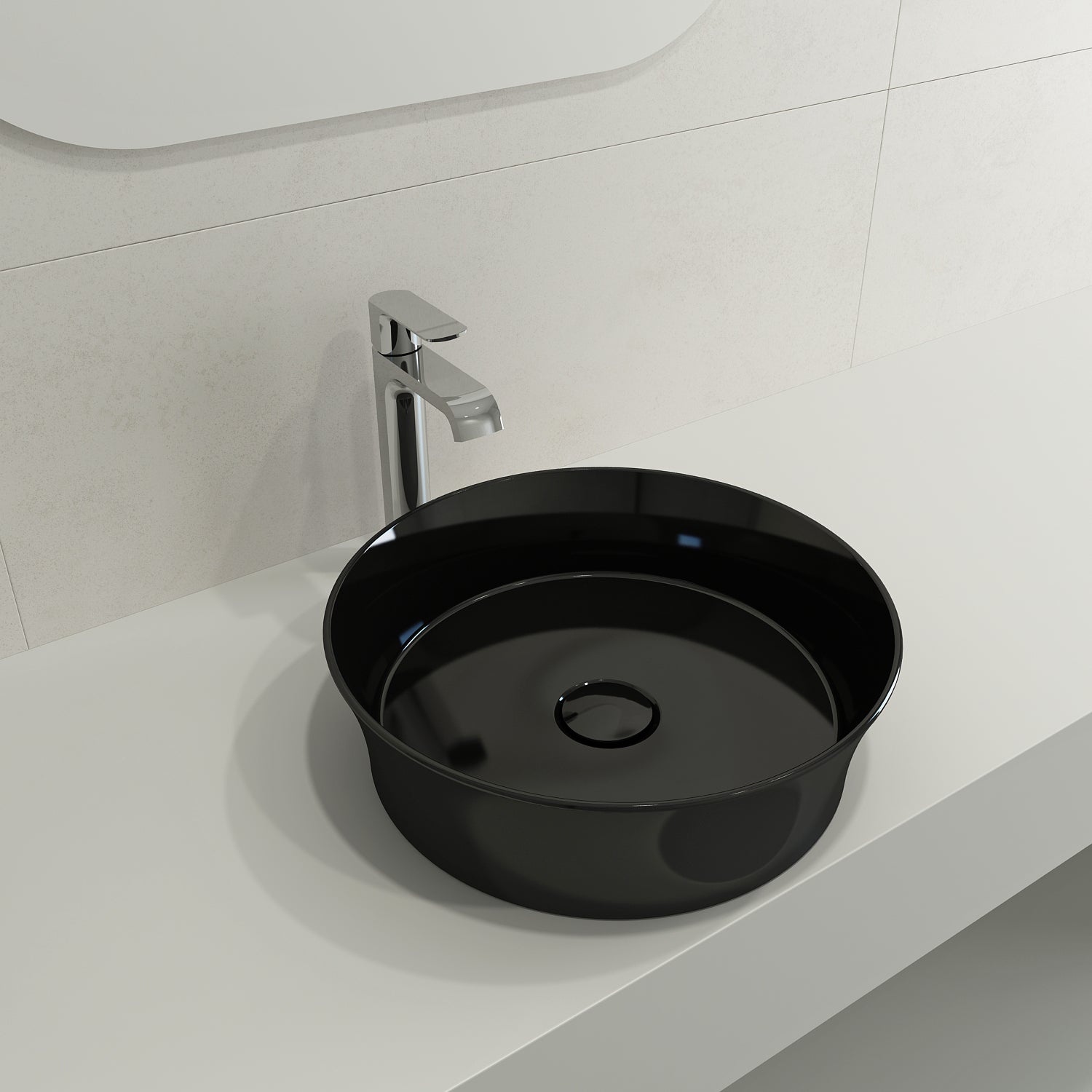 BOCCHI Sottile 15" Round Vessel Fireclay Bathroom Sink, Black, 1478-005-0125