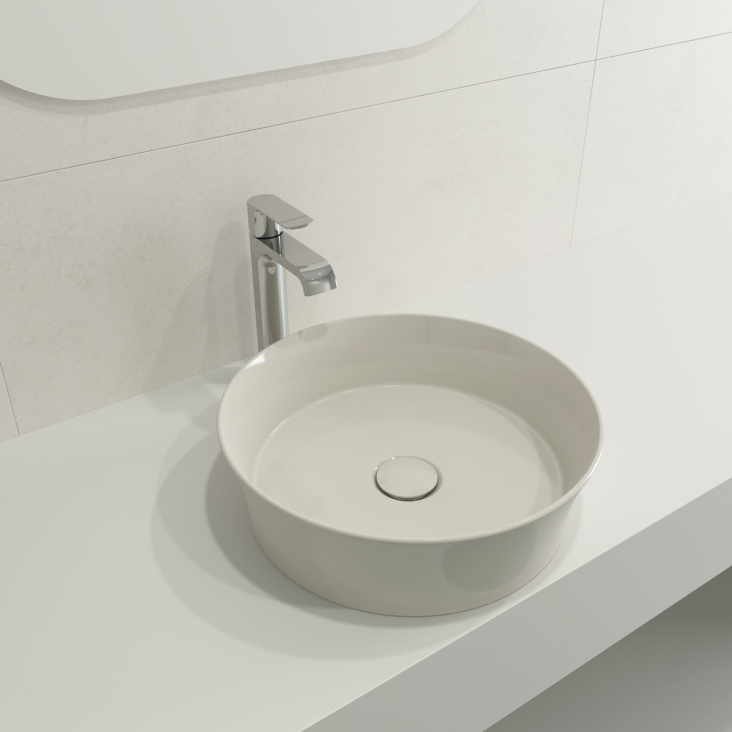 BOCCHI Sottile 15" Round Vessel Fireclay Bathroom Sink, Biscuit, 1478-014-0125