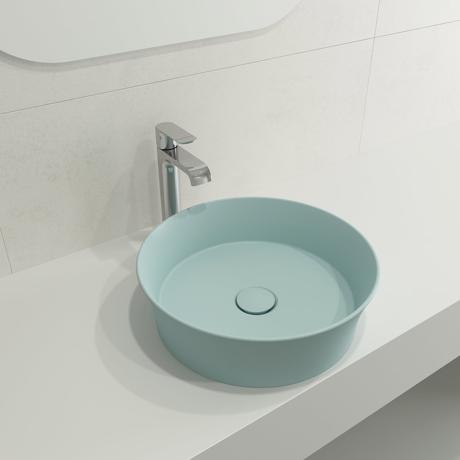 BOCCHI Sottile 15" Round Vessel Fireclay Bathroom Sink, Matte Ice Blue, 1478-029-0125