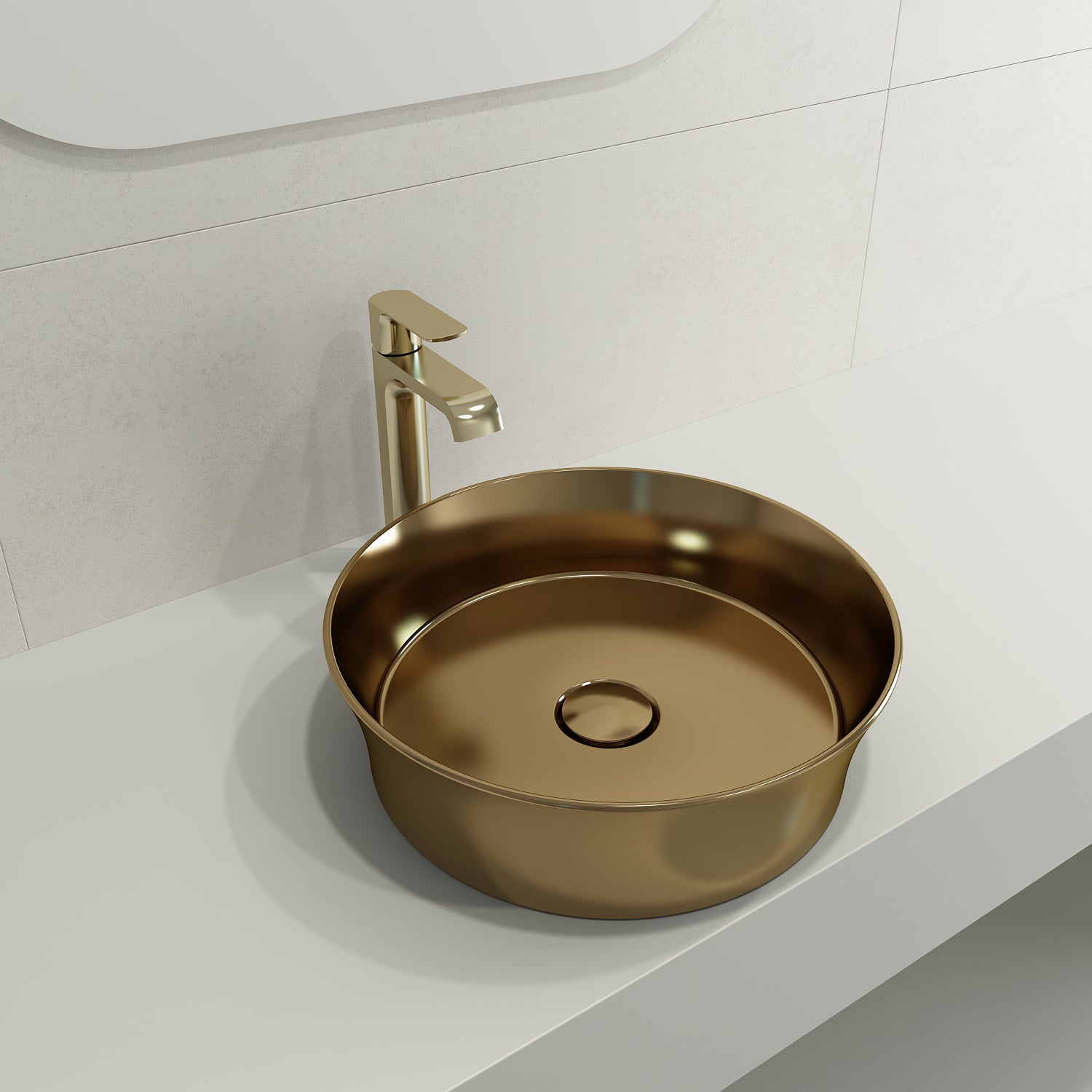 BOCCHI Sottile 15" Round Vessel Fireclay Bathroom Sink, Matte Gold, 1478-403-0125