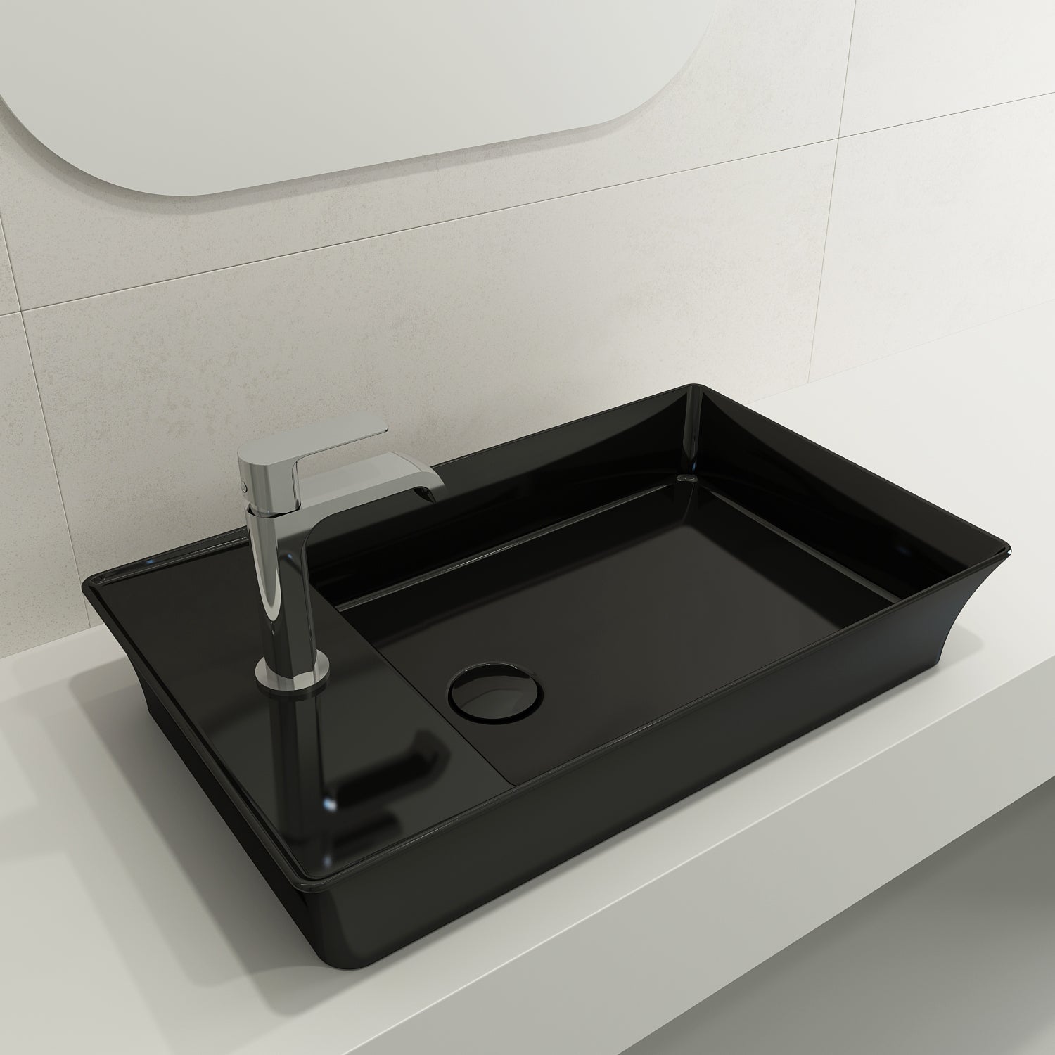 Alternate Image for BOCCHI Sottile 24" Rectangle Vessel Fireclay Bathroom Sink, Black, Single Faucet Hole, 1479-005-0126