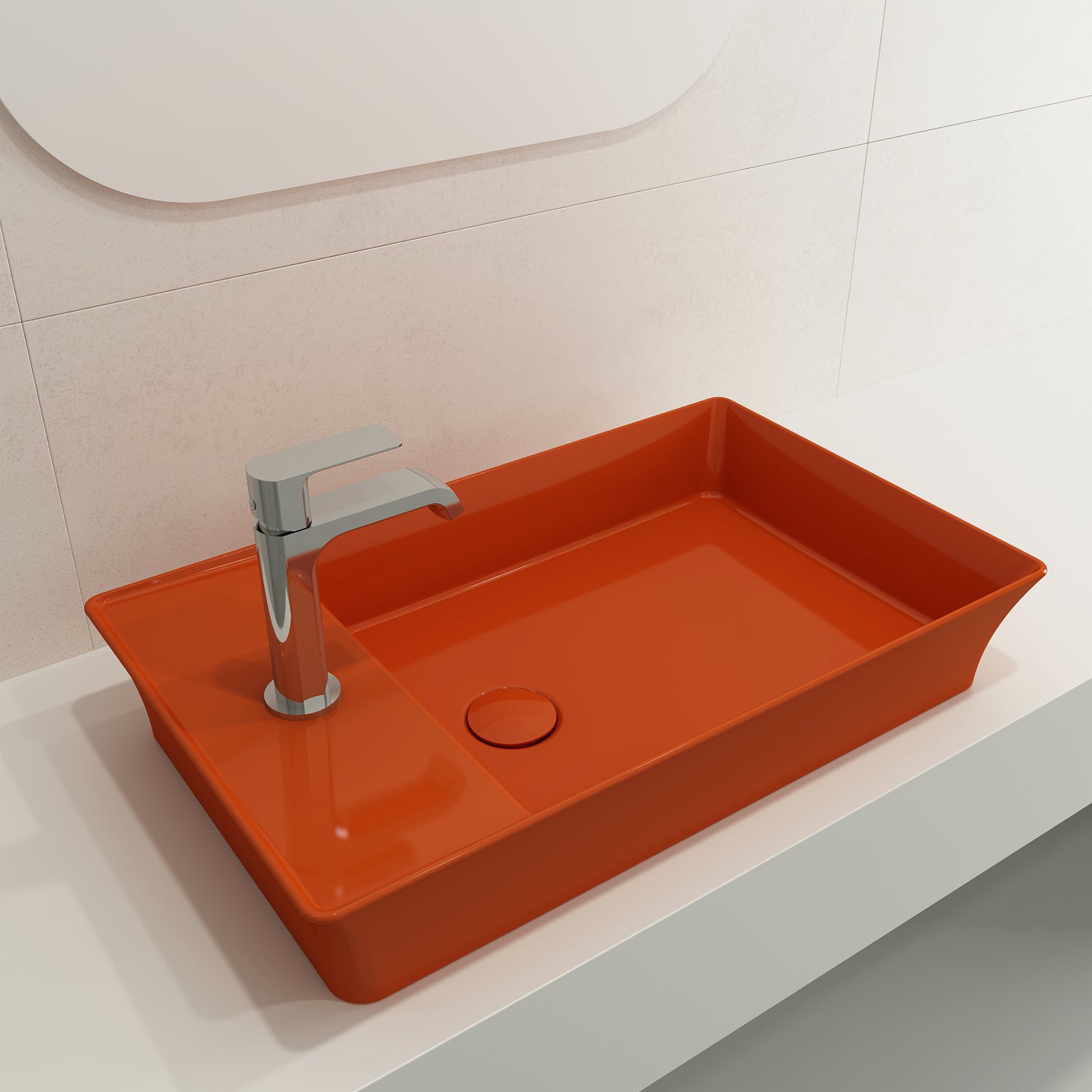 BOCCHI Sottile 24" Rectangle Vessel Fireclay Bathroom Sink, Orange, Single Faucet Hole, 1479-012-0126