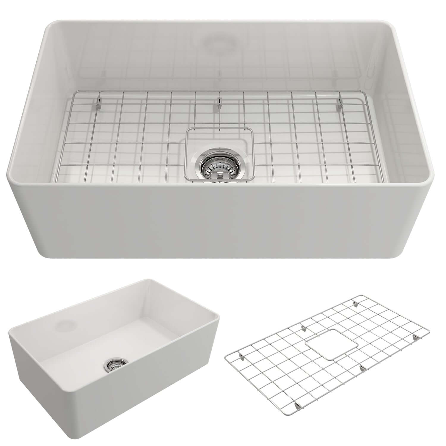 Alternate Image for BOCCHI Aderci Ultra-Slim 30" Fireclay Farmhouse Sink, White, 1481-001-0120
