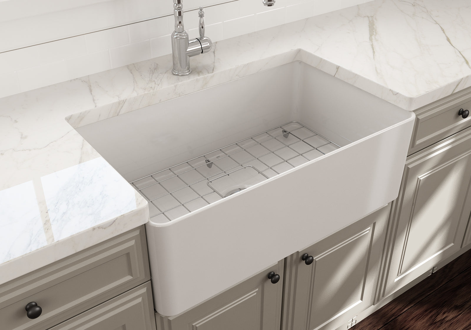 BOCCHI Aderci Ultra-Slim 30" Fireclay Farmhouse Sink, White, 1481-001-0120
