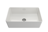 BOCCHI Aderci Ultra-Slim 30" Fireclay Farmhouse Sink, White, 1481-001-0120