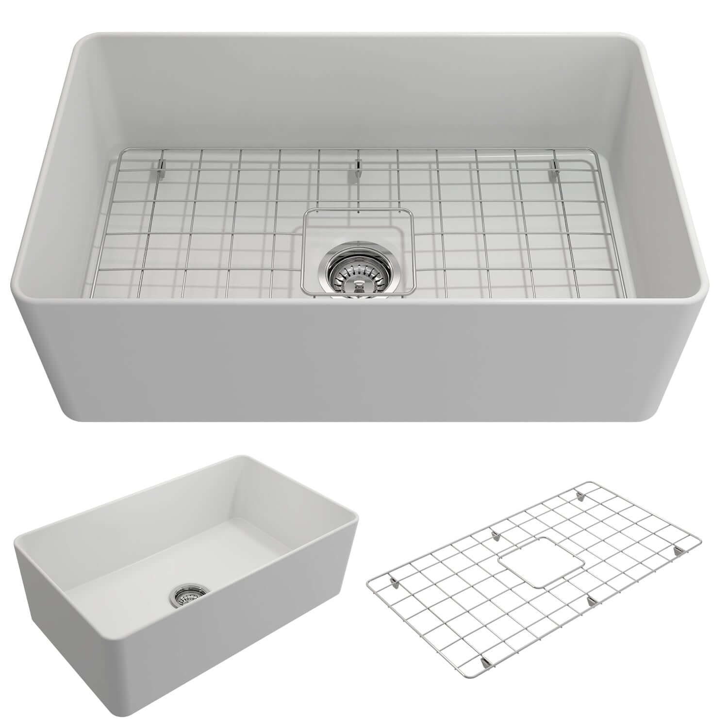 Alternate Image for BOCCHI Aderci Ultra-Slim 30" Fireclay Farmhouse Sink, Matte White, 1481-002-0120