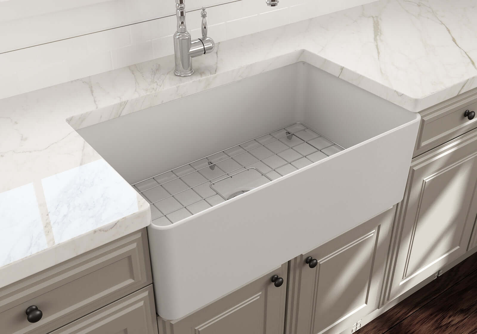 Alternate Image for BOCCHI Aderci Ultra-Slim 30" Fireclay Farmhouse Sink, Matte White, 1481-002-0120