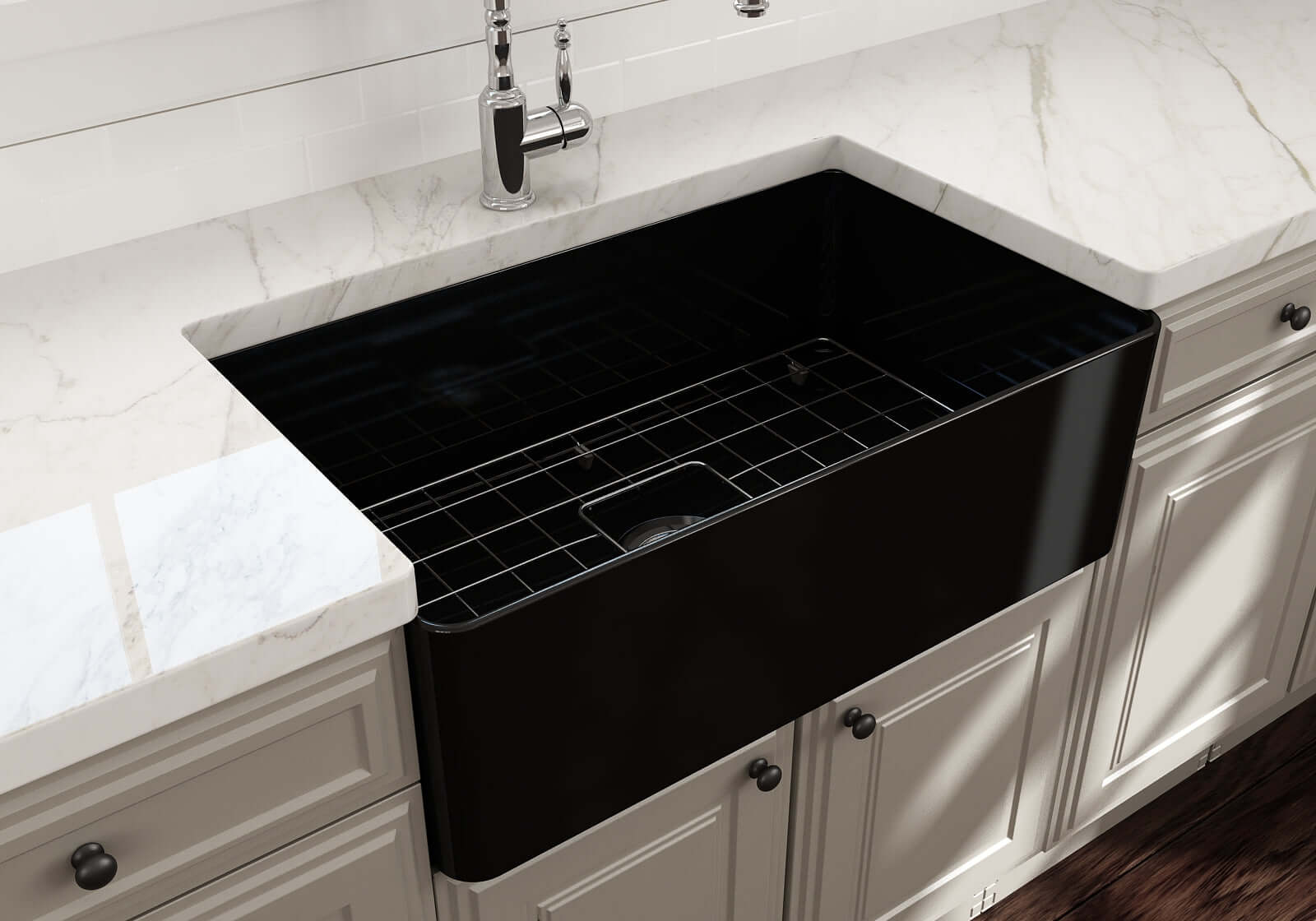 BOCCHI Aderci Ultra-Slim 30" Fireclay Farmhouse Sink, Black, 1481-005-0120