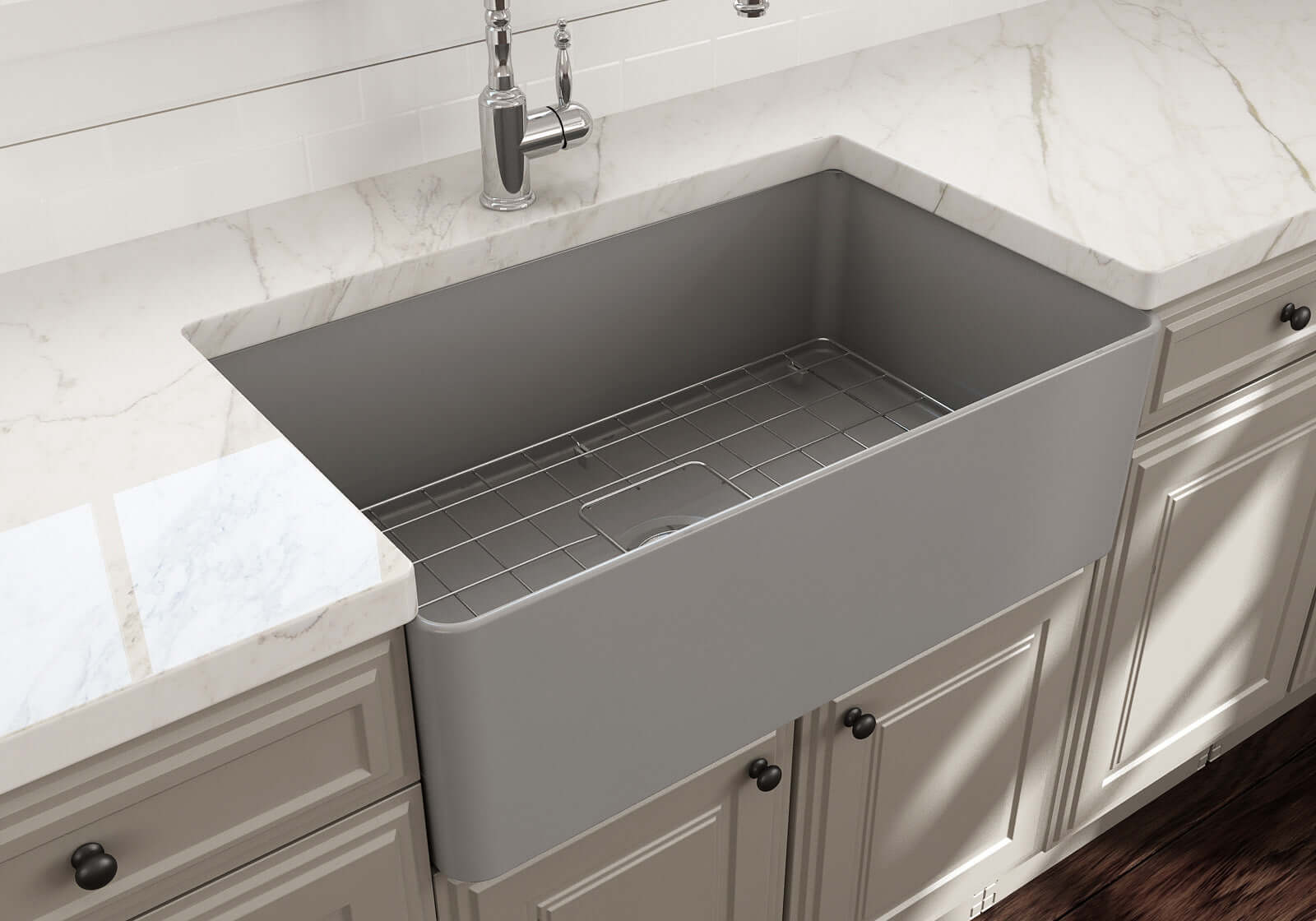 Alternate Image for BOCCHI Aderci Ultra-Slim 30" Fireclay Farmhouse Sink, Matte Gray, 1481-006-0120