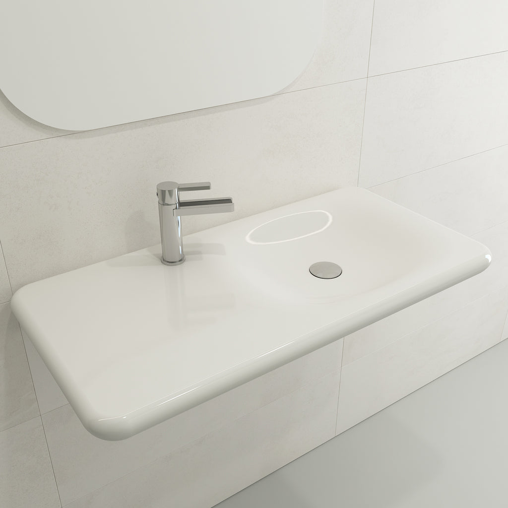 BOCCHI Fenice 36" Rectangle Wallmount Fireclay Bathroom Sink, White, Single Faucet Hole, 1490-001-0126