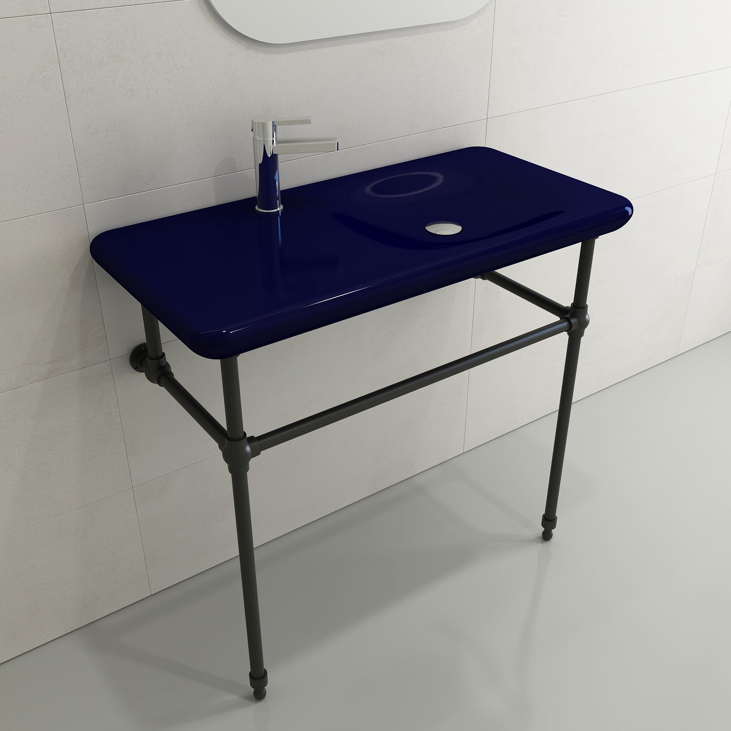 Alternate Image for BOCCHI Fenice 36" Rectangle Wallmount Fireclay Bathroom Sink, Sapphire Blue, Single Faucet Hole, 1490-010-0126