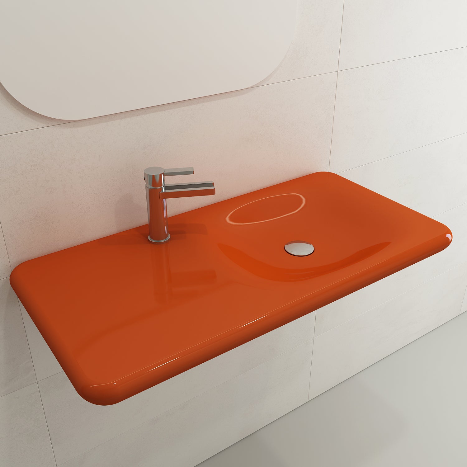 BOCCHI Fenice 36" Rectangle Wallmount Fireclay Bathroom Sink, Orange, Single Faucet Hole, 1490-012-0126