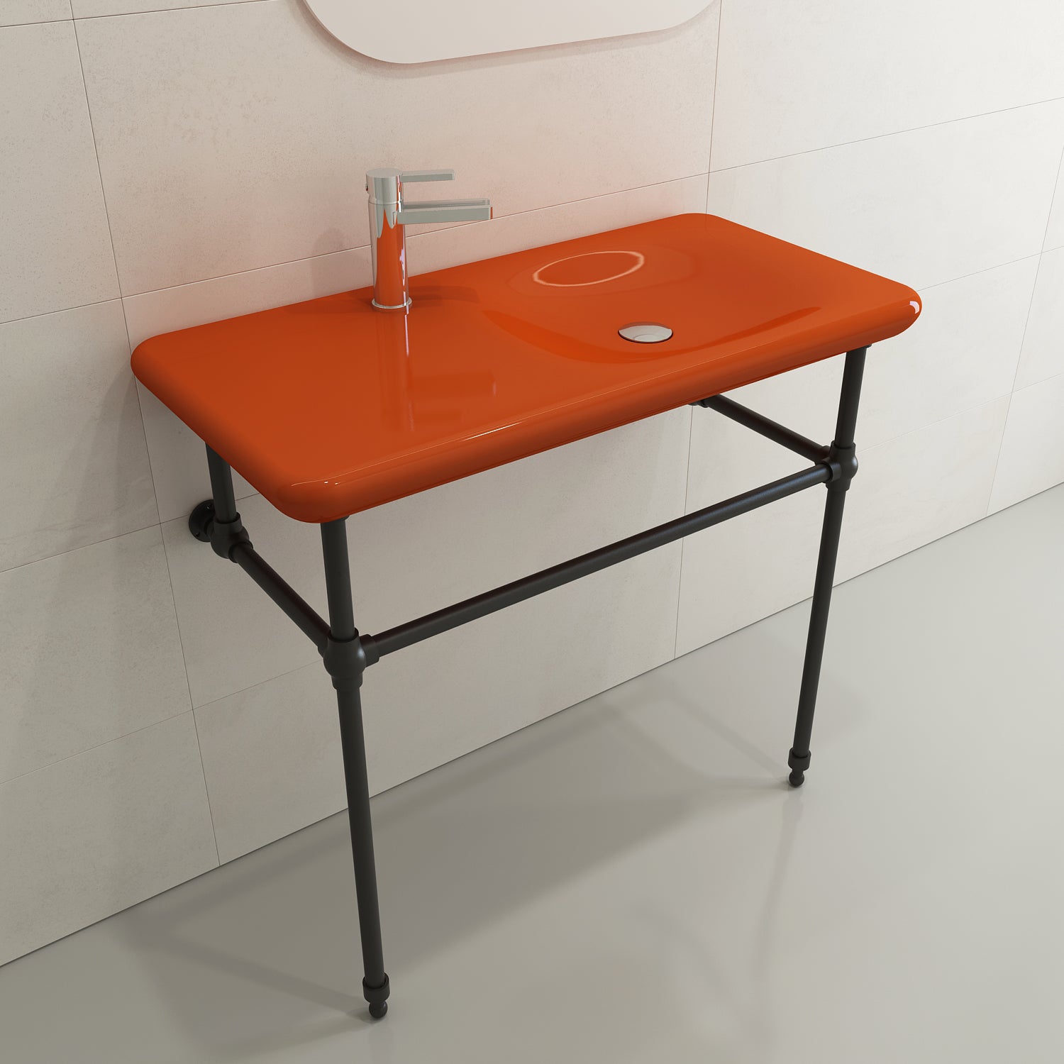 Alternate Image for BOCCHI Fenice 36" Rectangle Wallmount Fireclay Bathroom Sink, Orange, Single Faucet Hole, 1490-012-0126