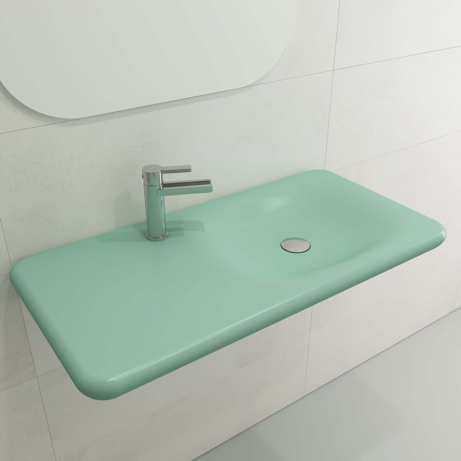 Alternate Image for BOCCHI Fenice 36" Rectangle Wallmount Fireclay Bathroom Sink, Matte Mint Green, Single Faucet Hole, 1490-033-0126
