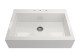BOCCHI Nuova 34" Fireclay Retrofit Drop-In Farmhouse Sink with Accessories, White, 1500-001-0127