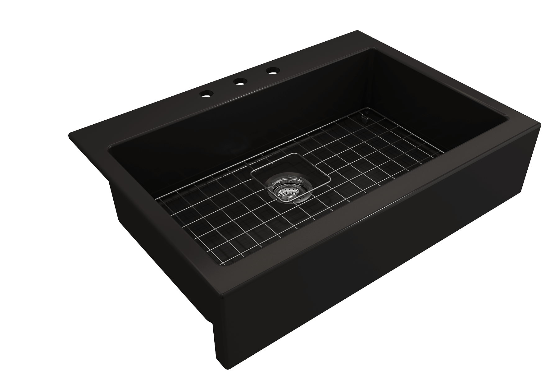 Alternate Image for BOCCHI Nuova 34" Fireclay Retrofit Drop-In Farmhouse Sink with Accessories, Matte Black, 1500-004-0127