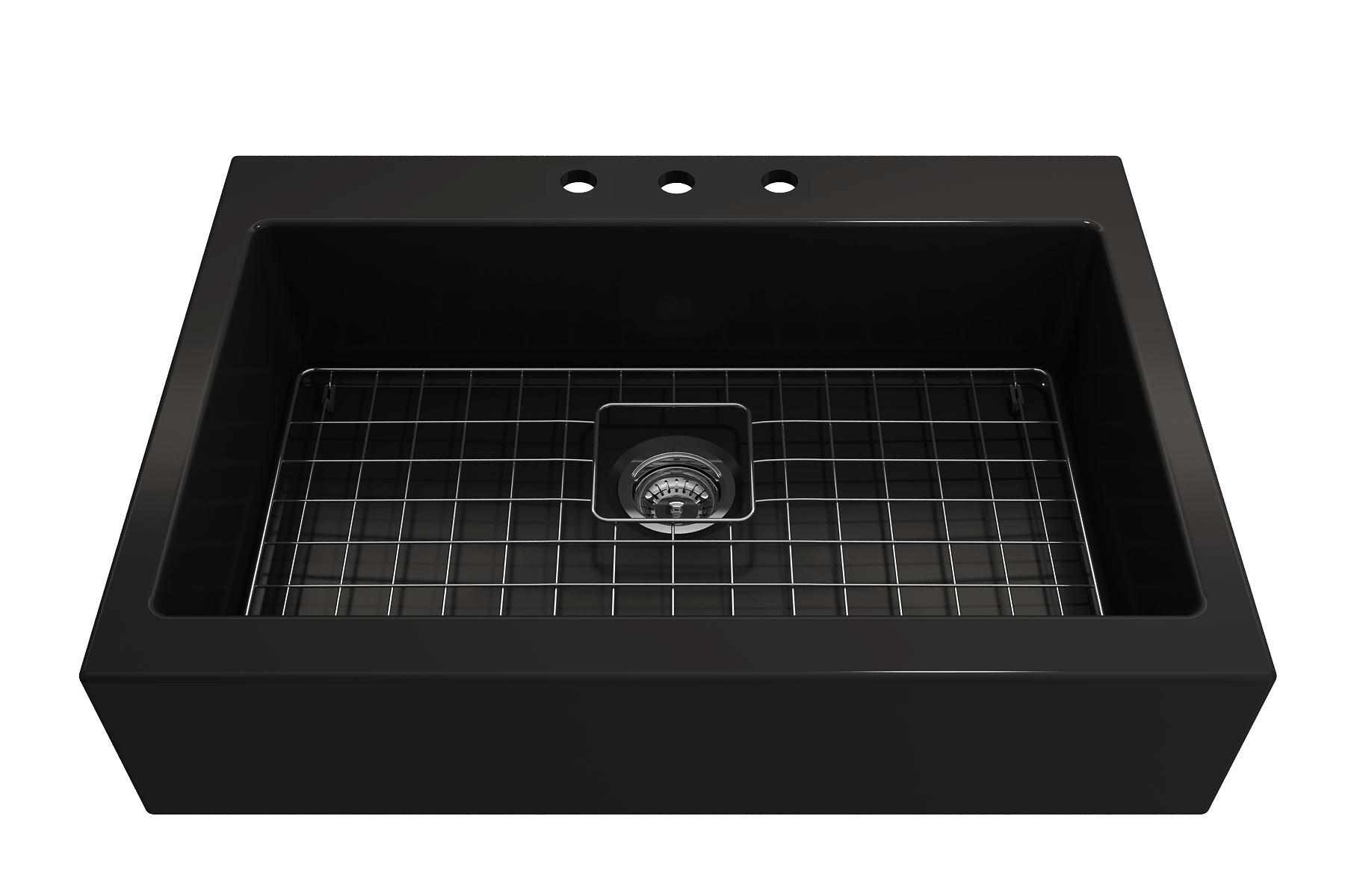 Alternate Image for BOCCHI Nuova 34" Fireclay Retrofit Drop-In Farmhouse Sink with Accessories, Matte Black, 1500-004-0127
