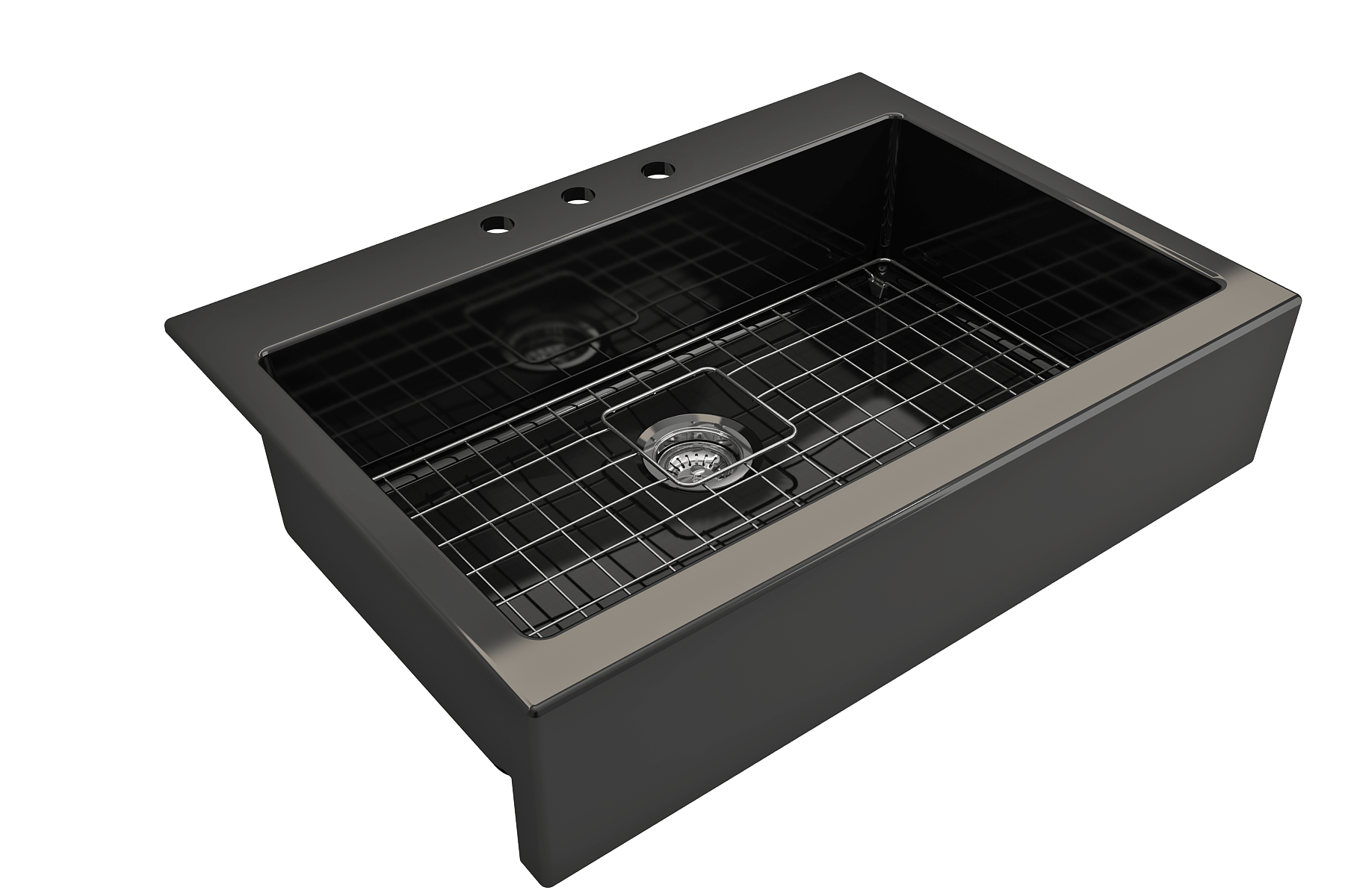 Alternate Image for BOCCHI Nuova 34" Fireclay Retrofit Drop-In Farmhouse Sink with Accessories, Black, 1500-005-0127