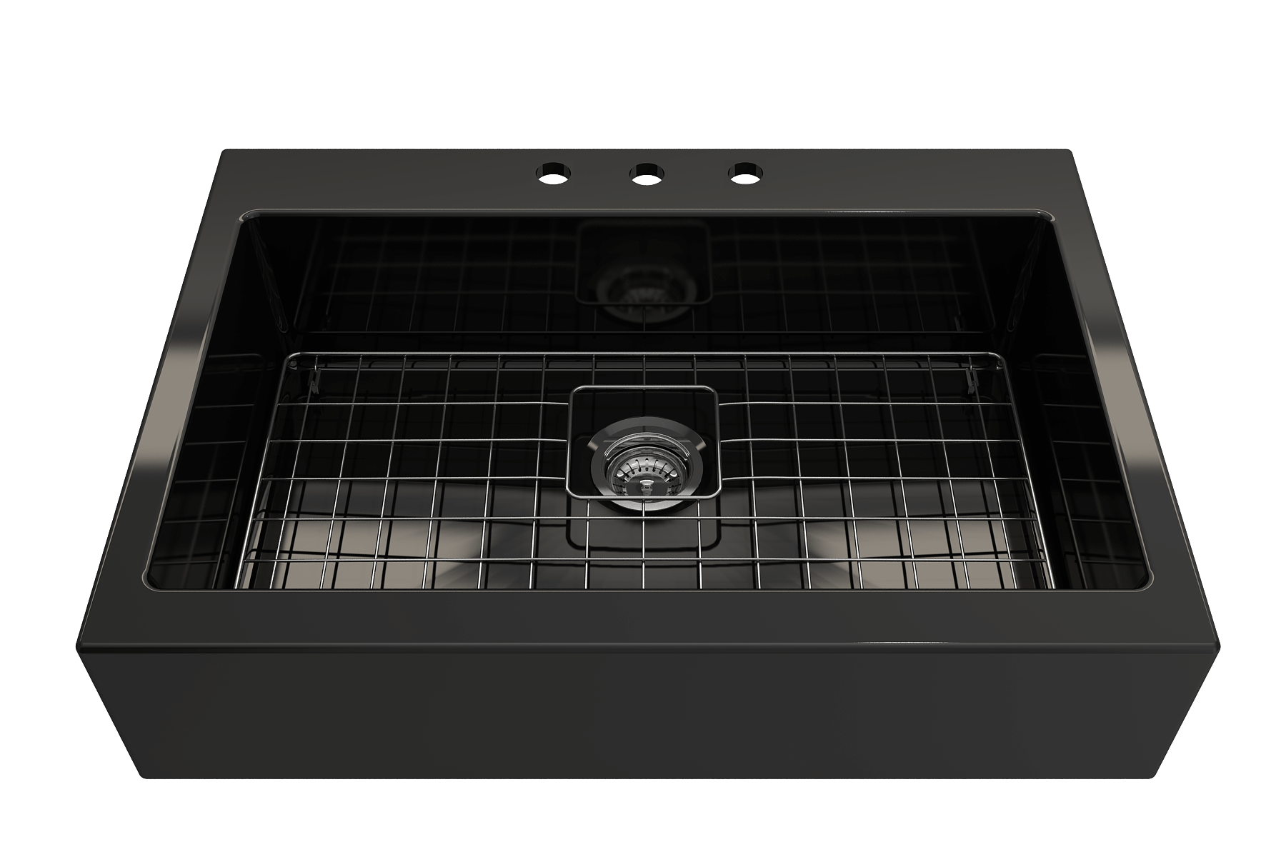 Alternate Image for BOCCHI Nuova 34" Fireclay Retrofit Drop-In Farmhouse Sink with Accessories, Black, 1500-005-0127
