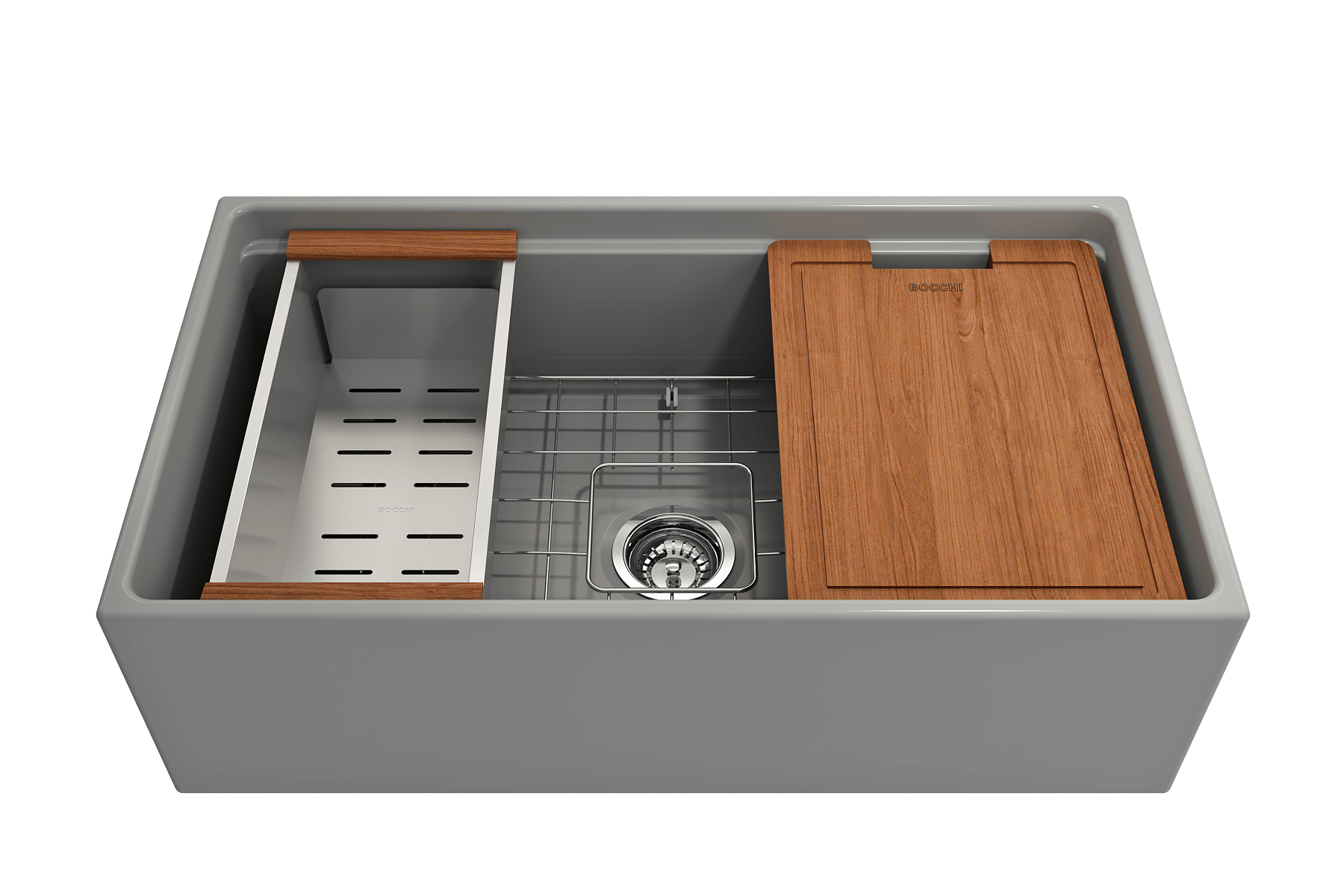 Alternate Image for BOCCHI Contempo 33" Fireclay Workstation Farmhouse Sink with Accessories, Matte Gray, 1504-006-0120