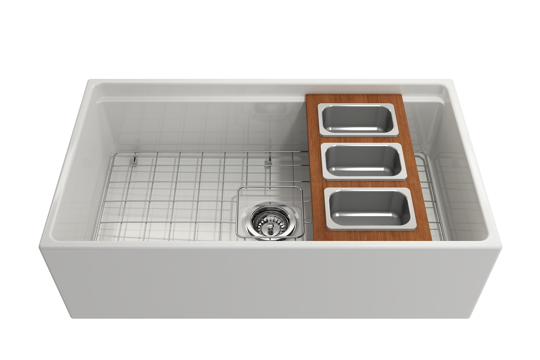 Alternate Image for BOCCHI Wood Board with 3 Rectangular Stainless Steel Bowls, 2320 0013