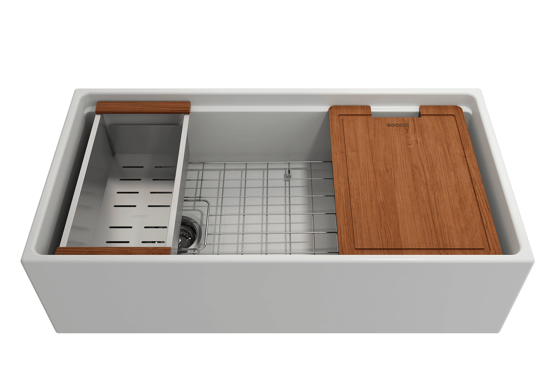 Alternate Image for BOCCHI Contempo 36" Fireclay Workstation Farmhouse Sink with Accessories, Matte White, 1505-002-0120