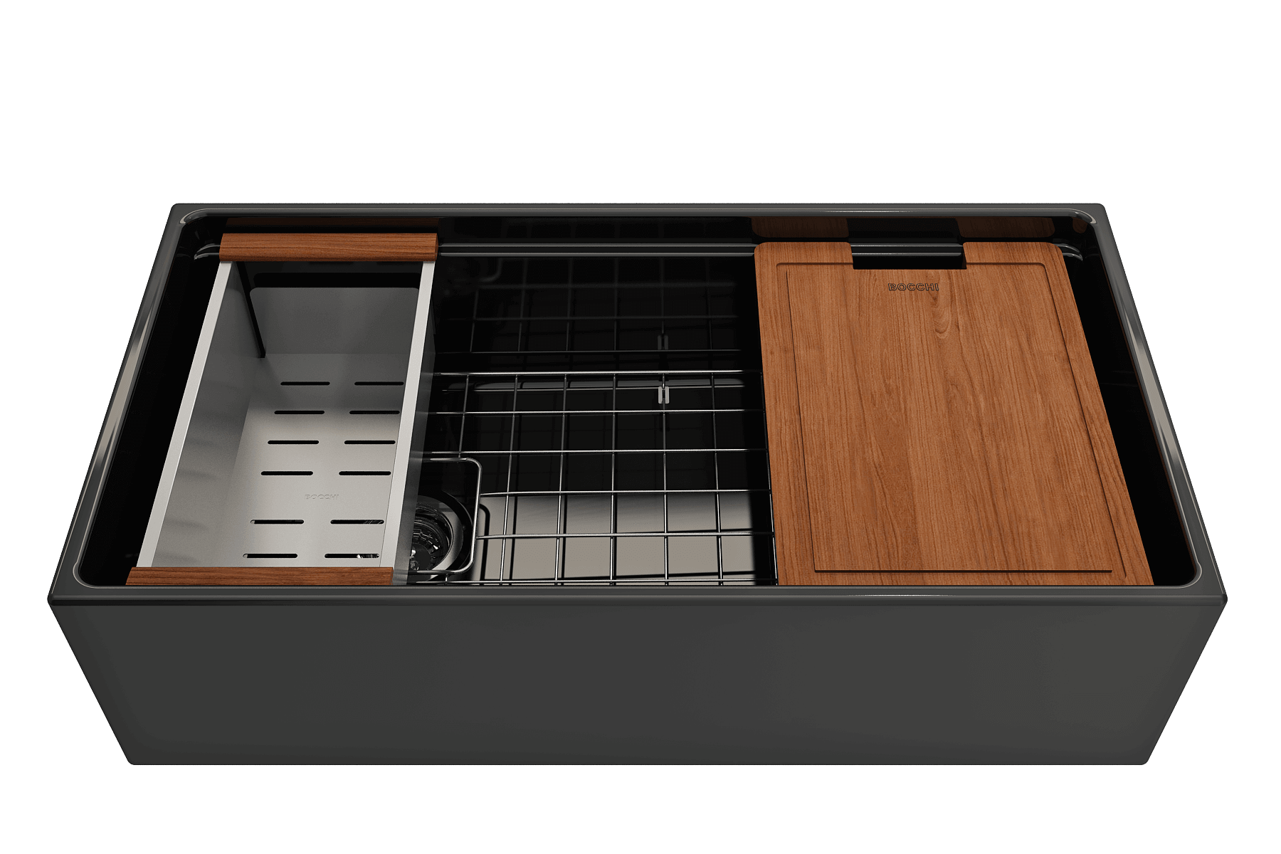 Alternate Image for BOCCHI Contempo 36" Fireclay Workstation Farmhouse Sink with Accessories, Black, 1505-005-0120