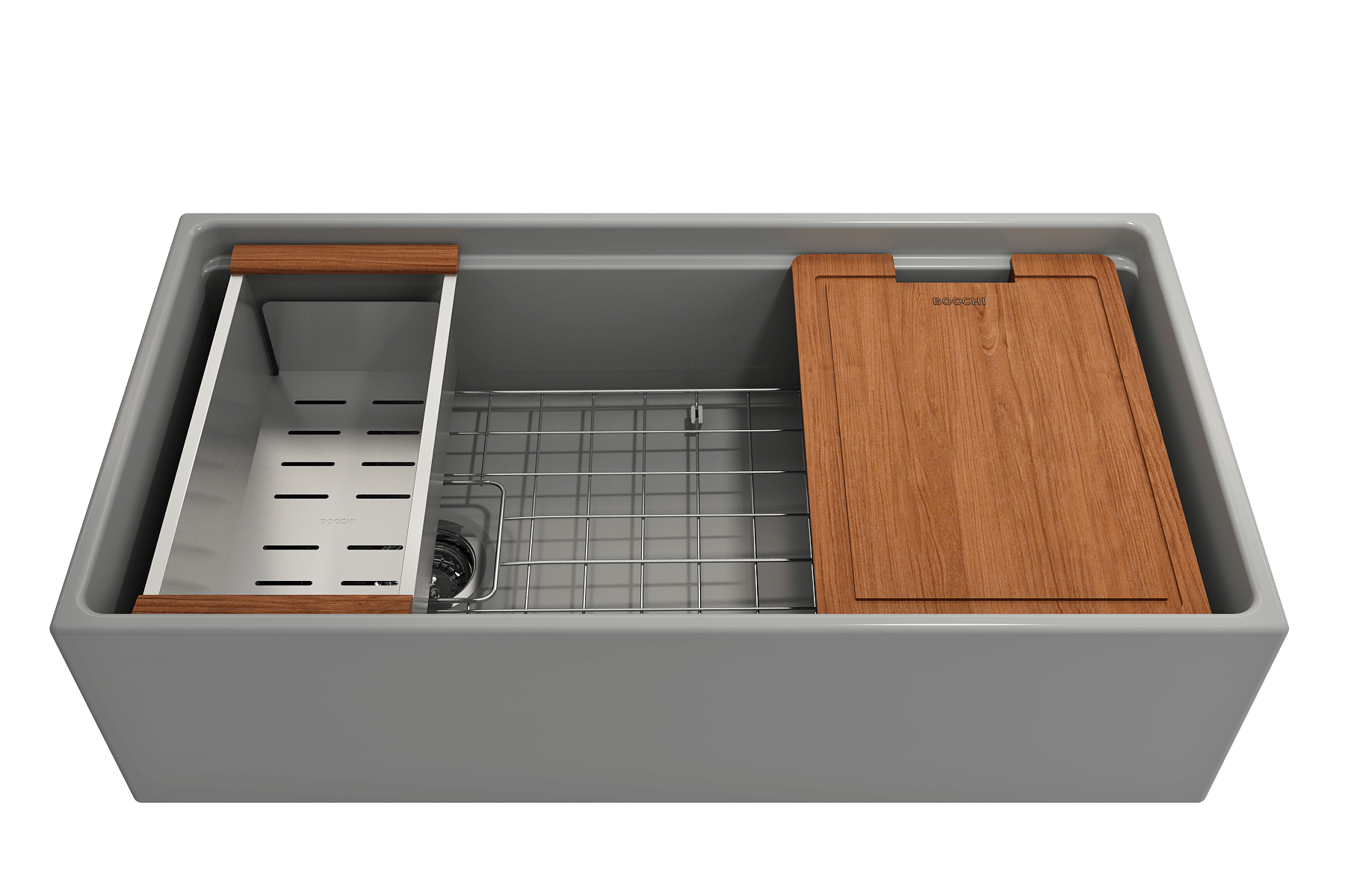 Alternate Image for BOCCHI Contempo 36" Fireclay Workstation Farmhouse Sink with Accessories, Matte Gray, 1505-006-0120