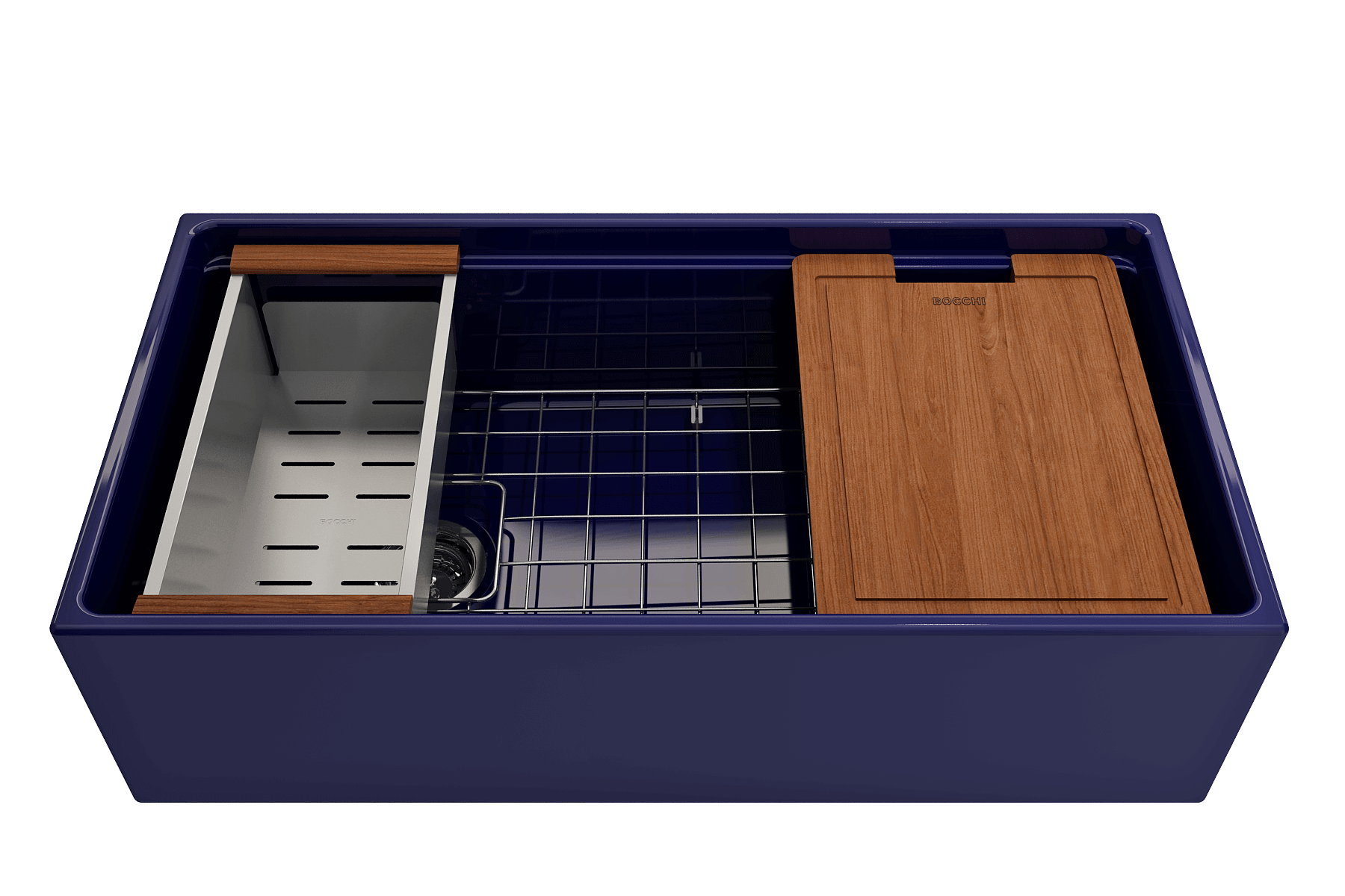 Alternate Image for BOCCHI Contempo 36" Fireclay Workstation Farmhouse Sink with Accessories, Sapphire Blue, 1505-010-0120