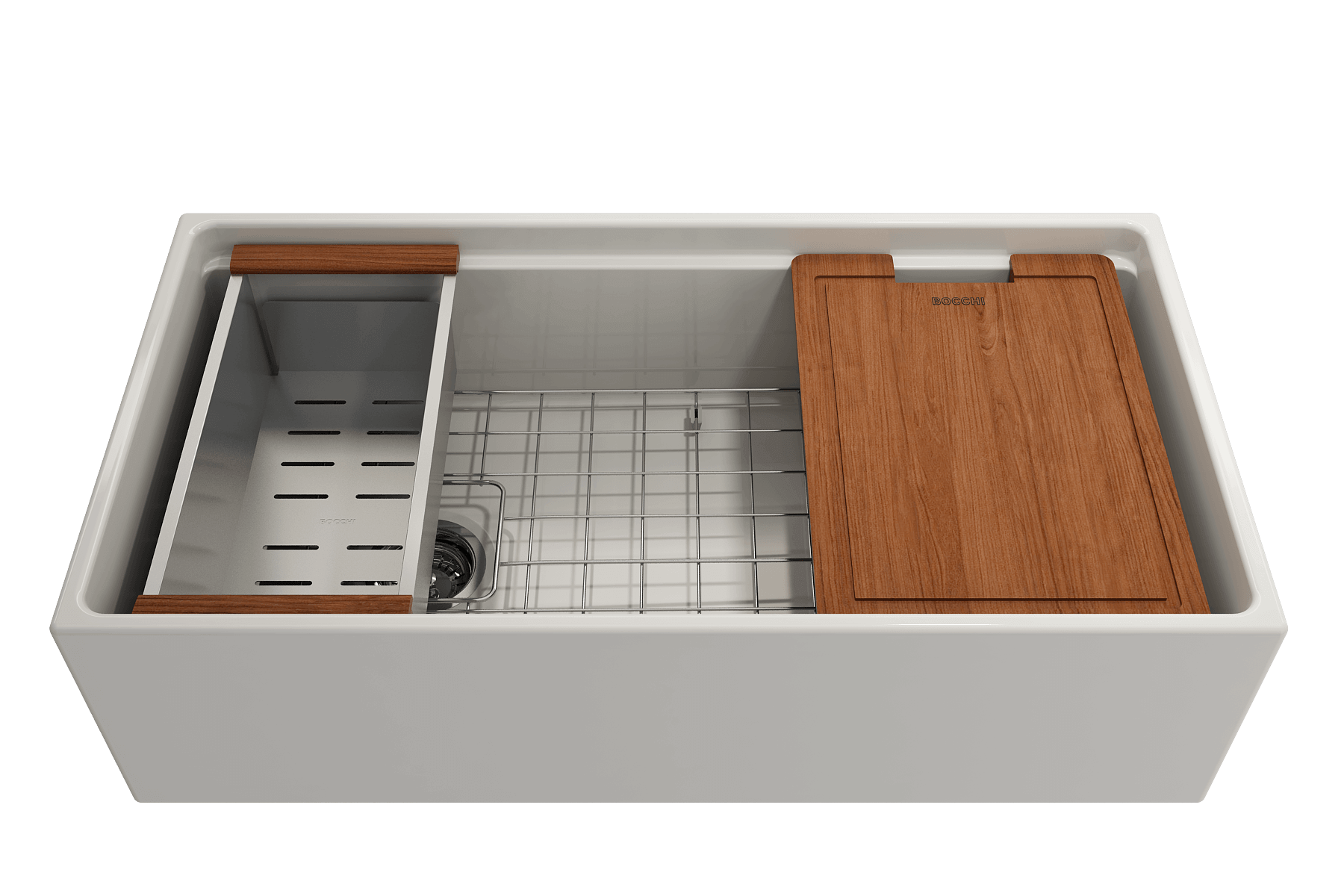 Alternate Image for BOCCHI Contempo 36" Fireclay Workstation Farmhouse Sink with Accessories, Biscuit, 1505-014-0120