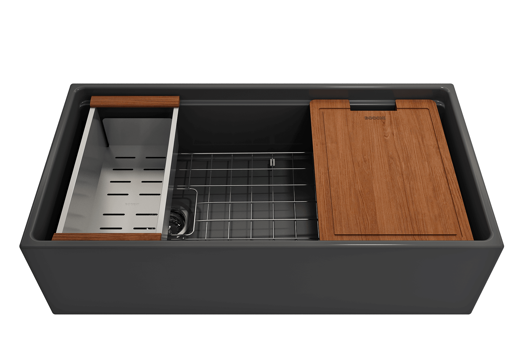 Alternate Image for BOCCHI Contempo 36" Fireclay Workstation Farmhouse Sink with Accessories, Matte Dark Gray, 1505-020-0120