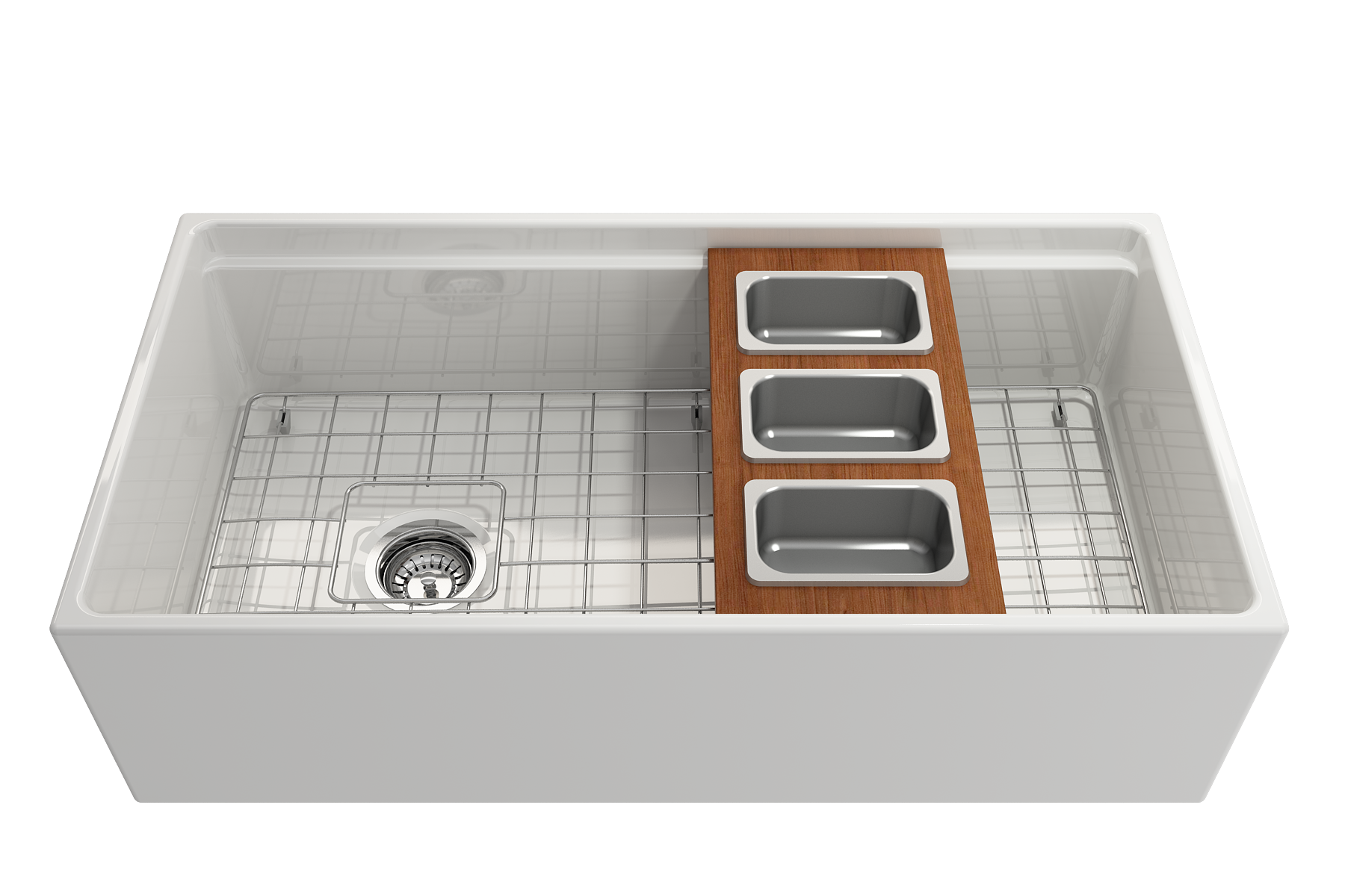 Alternate Image for BOCCHI Wood Board with 3 Rectangular Stainless Steel Bowls, 2320 0013