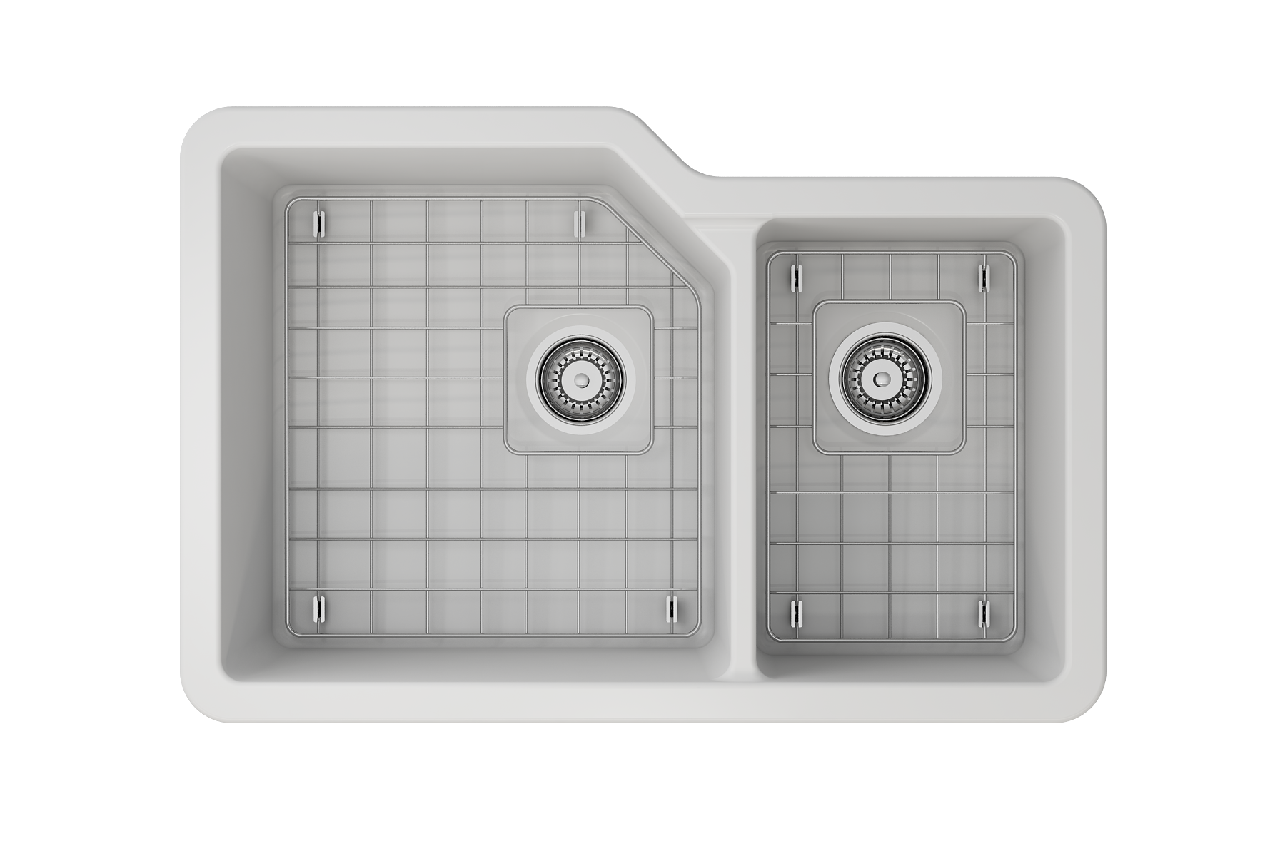 BOCCHI Sotto 33" Dual Mount Fireclay Kitchen Sink with Accessories, 60/40 Double Bowl, Matte White, 1506-002-0120