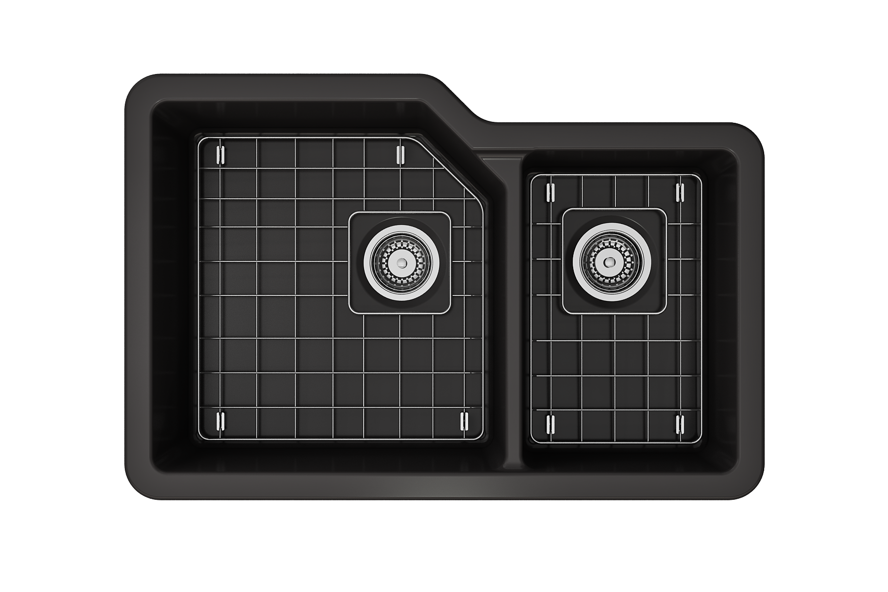 Alternate Image for BOCCHI Sotto 33" Dual Mount Fireclay Kitchen Sink with Accessories, 60/40 Double Bowl, Matte Black, 1506-004-0120