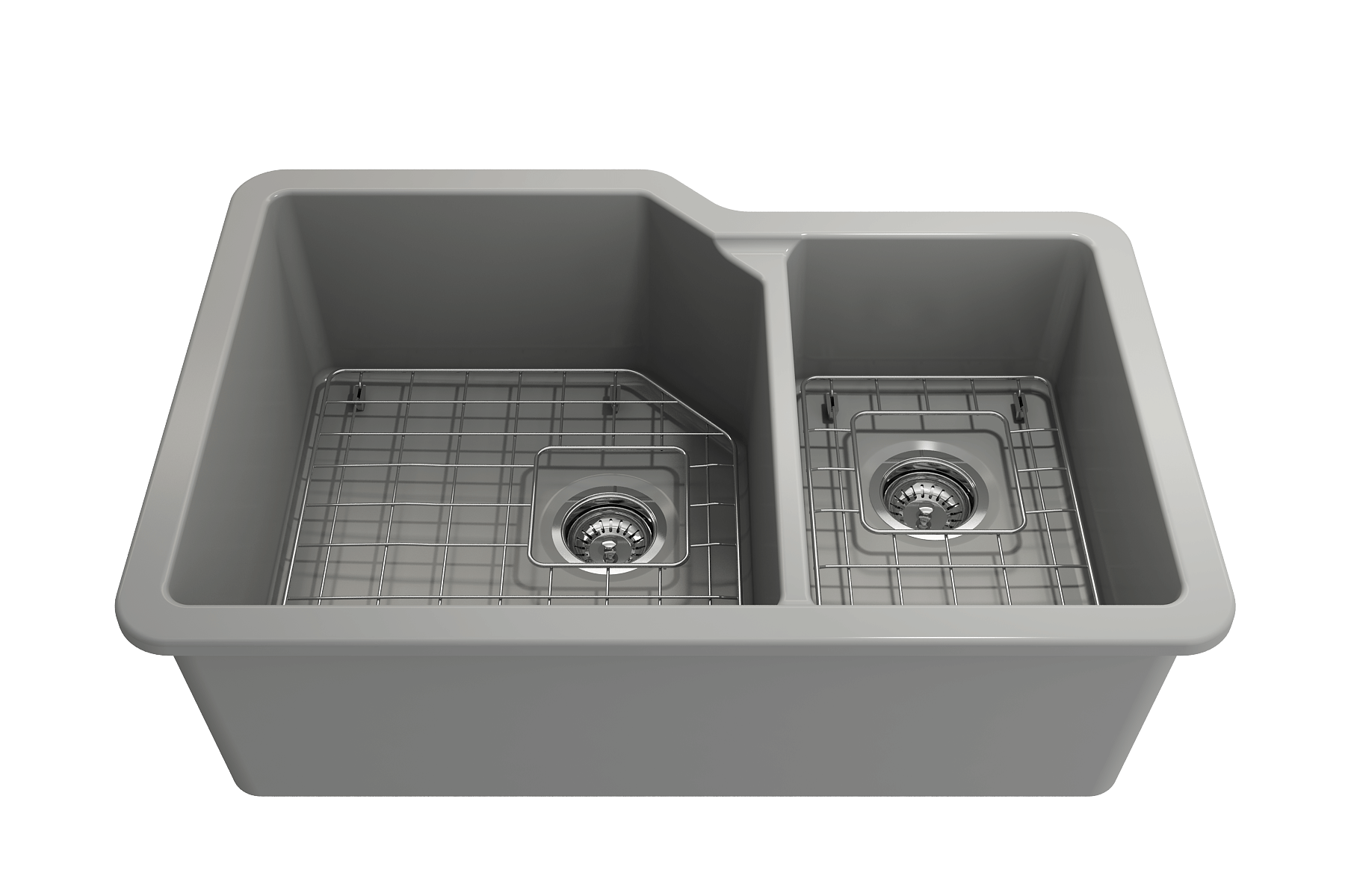 Alternate Image for BOCCHI Sotto 33" Dual Mount Fireclay Kitchen Sink with Accessories, 60/40 Double Bowl, Matte Gray, 1506-006-0120