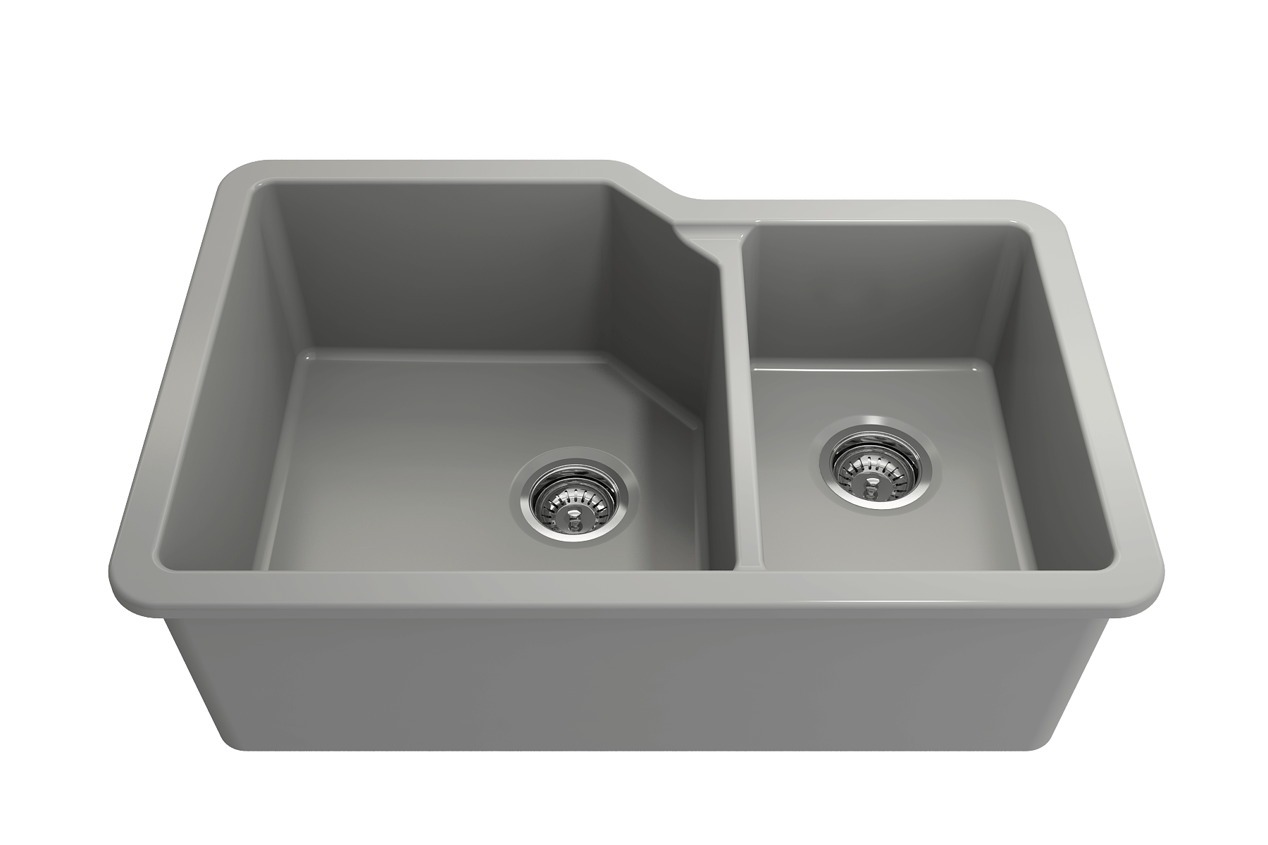 Alternate Image for BOCCHI Sotto 33" Dual Mount Fireclay Kitchen Sink with Accessories, 60/40 Double Bowl, Matte Gray, 1506-006-0120