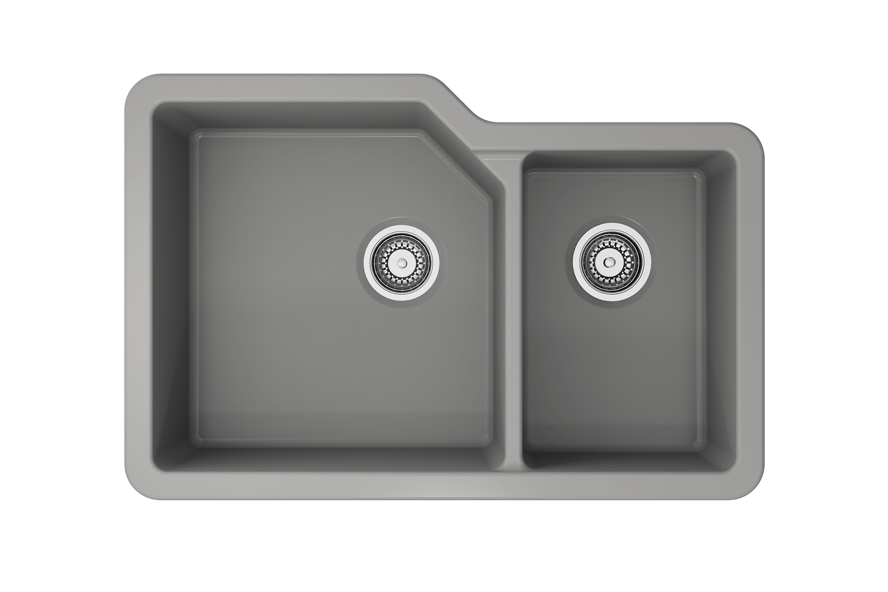 Alternate Image for BOCCHI Sotto 33" Dual Mount Fireclay Kitchen Sink with Accessories, 60/40 Double Bowl, Matte Gray, 1506-006-0120